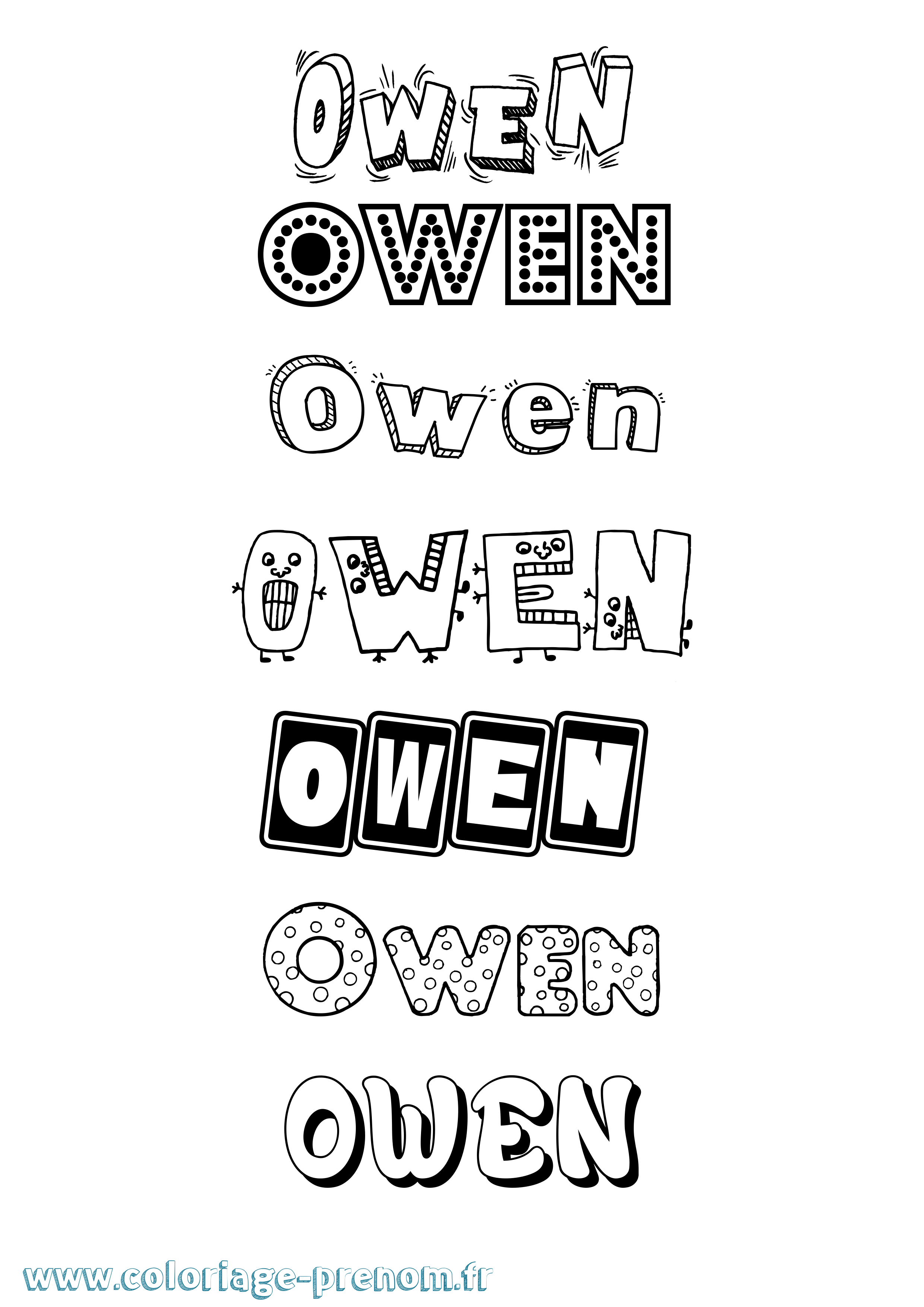 Coloriage prénom Owen Fun