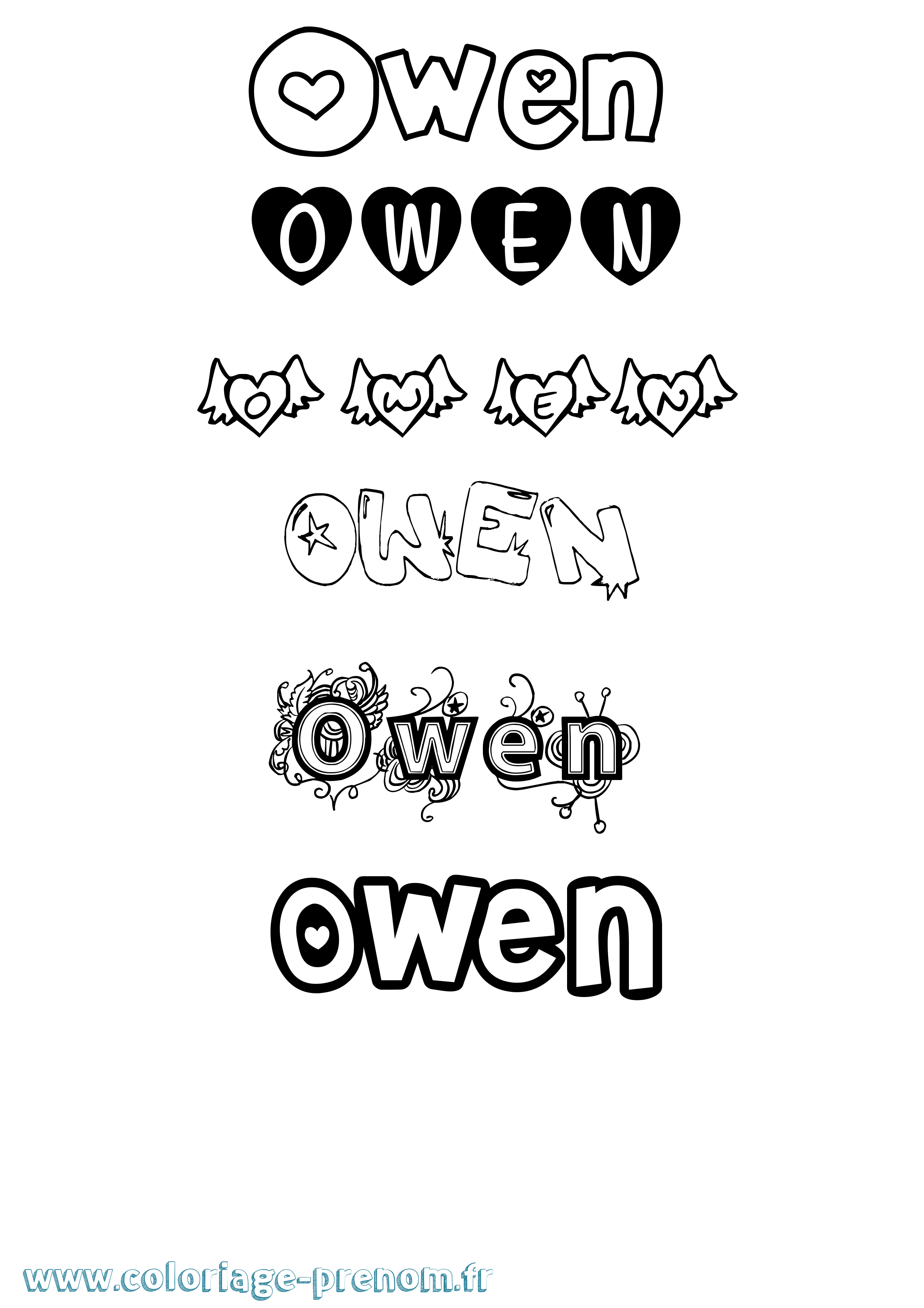 Coloriage prénom Owen Girly
