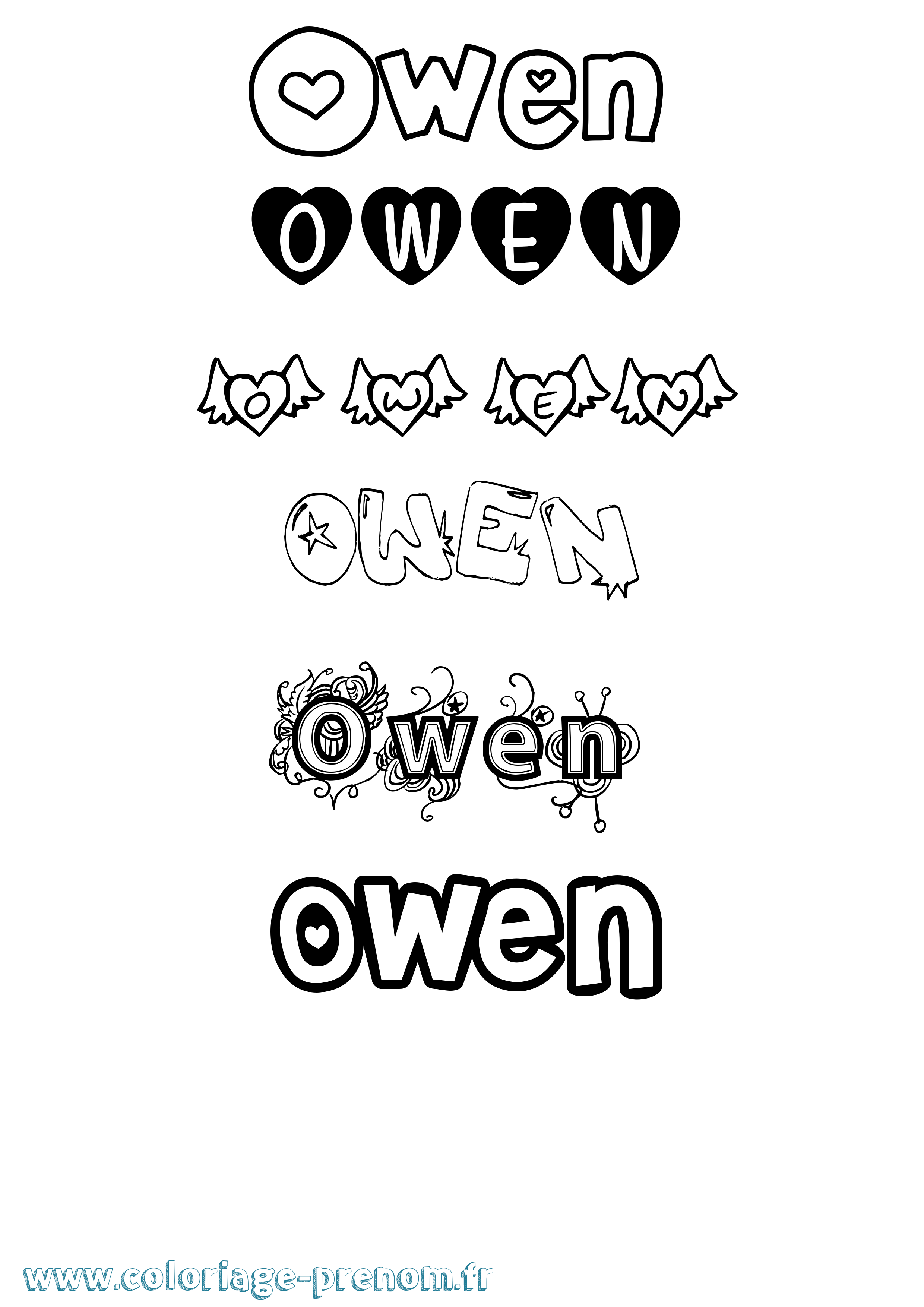 Coloriage Owen Girly Coloriage prénom Owen Girly