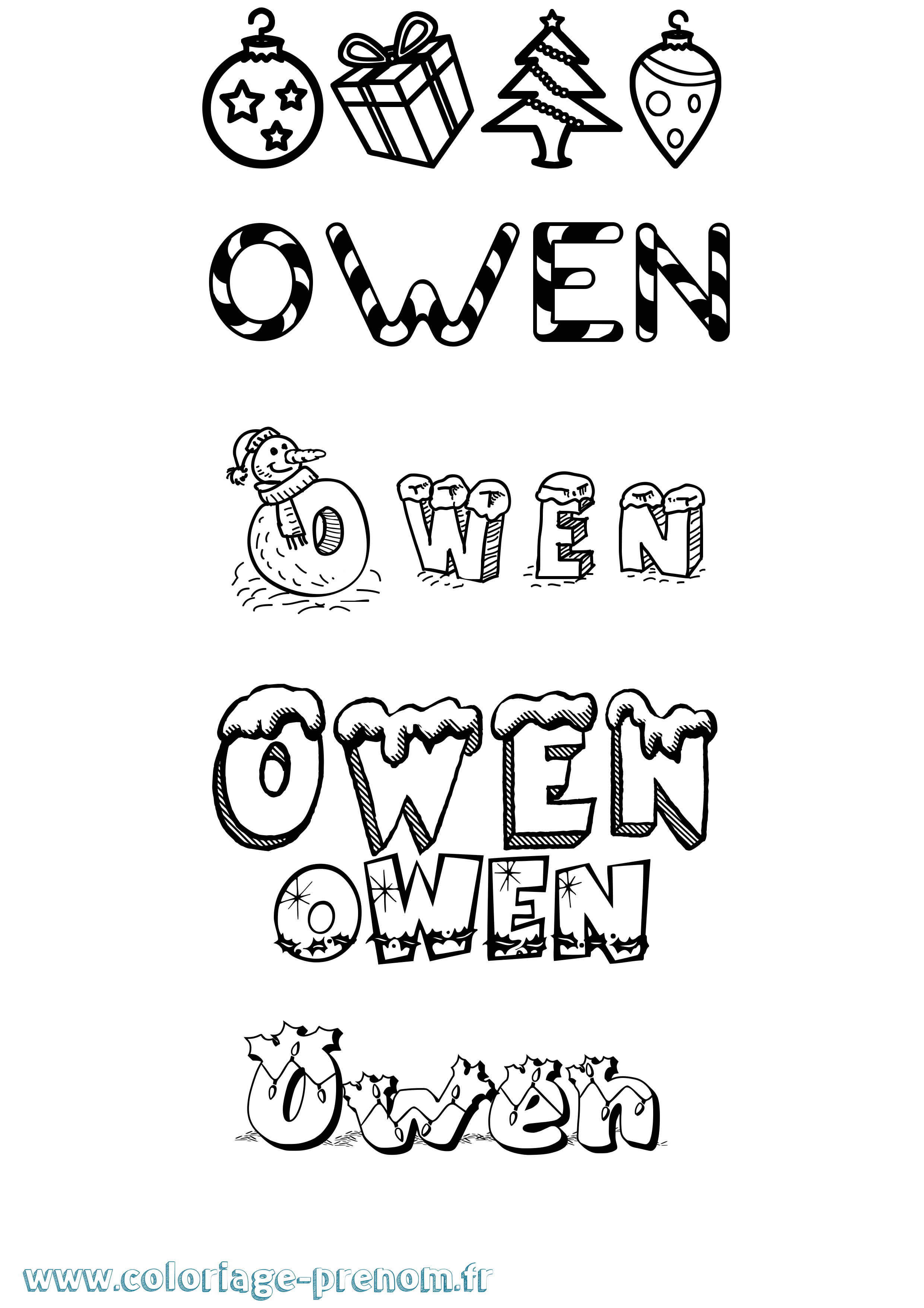 Coloriage prénom Owen Noël