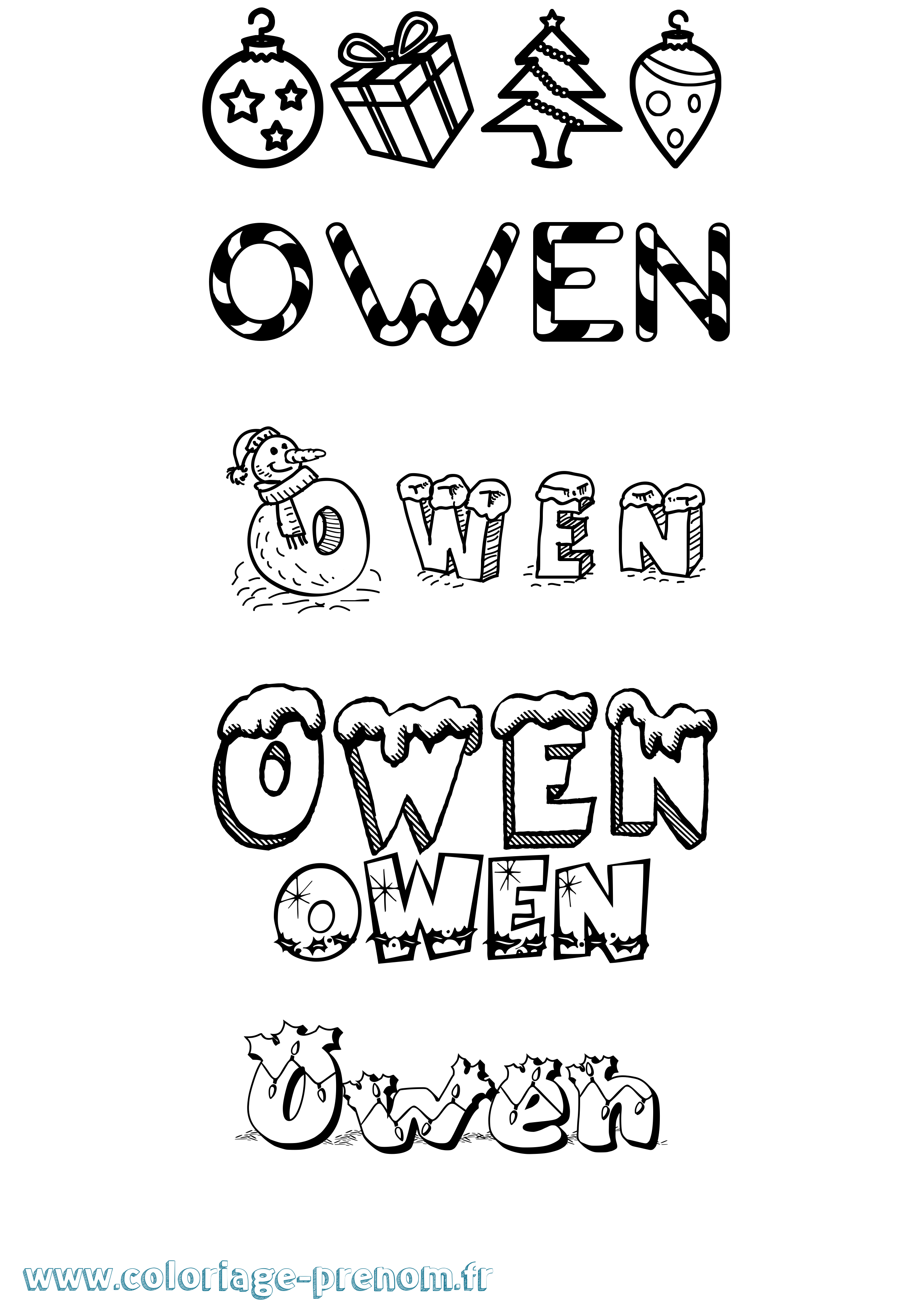 Coloriage Owen Noël Coloriage prénom Owen Noël