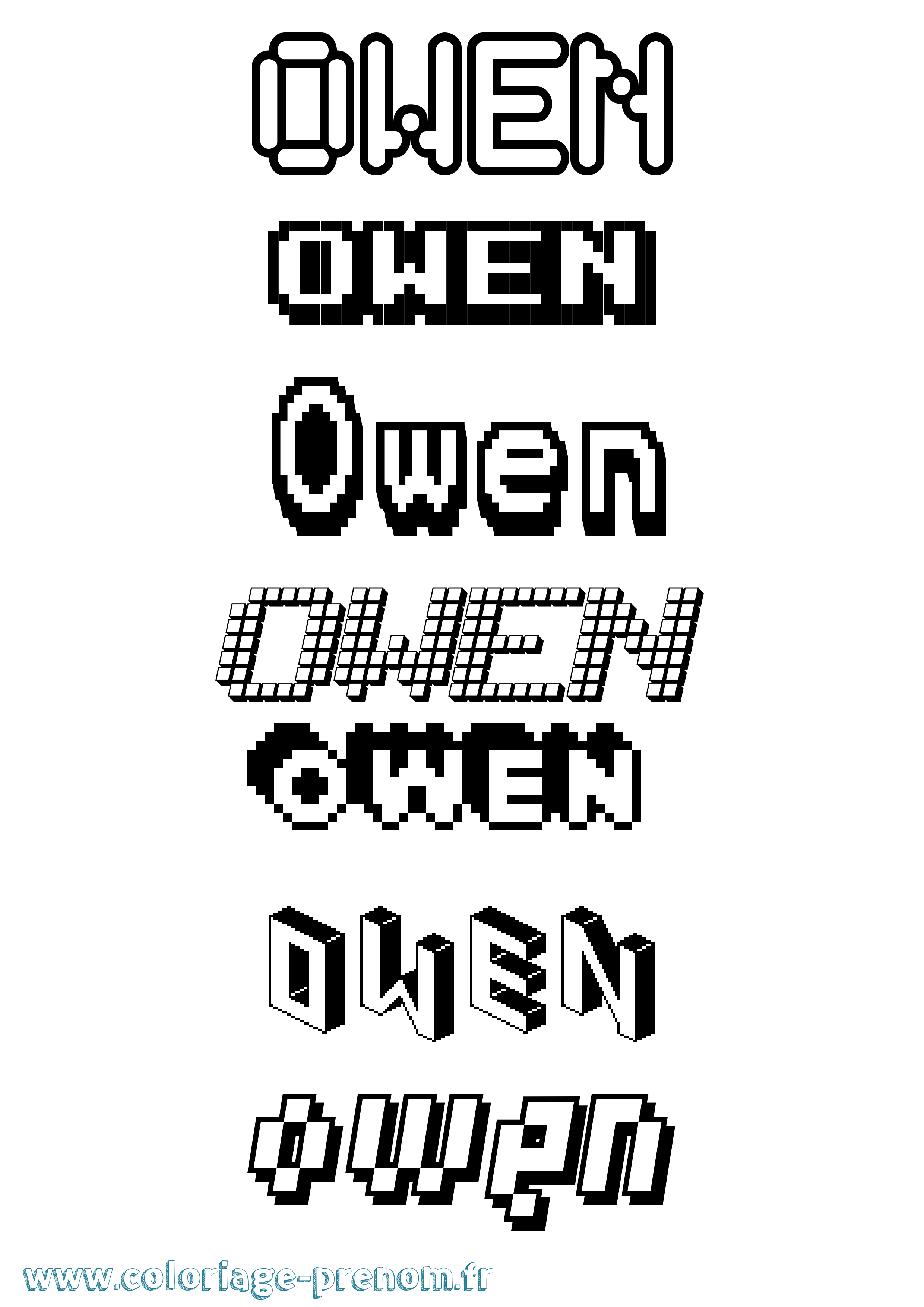 Coloriage prénom Owen Pixel