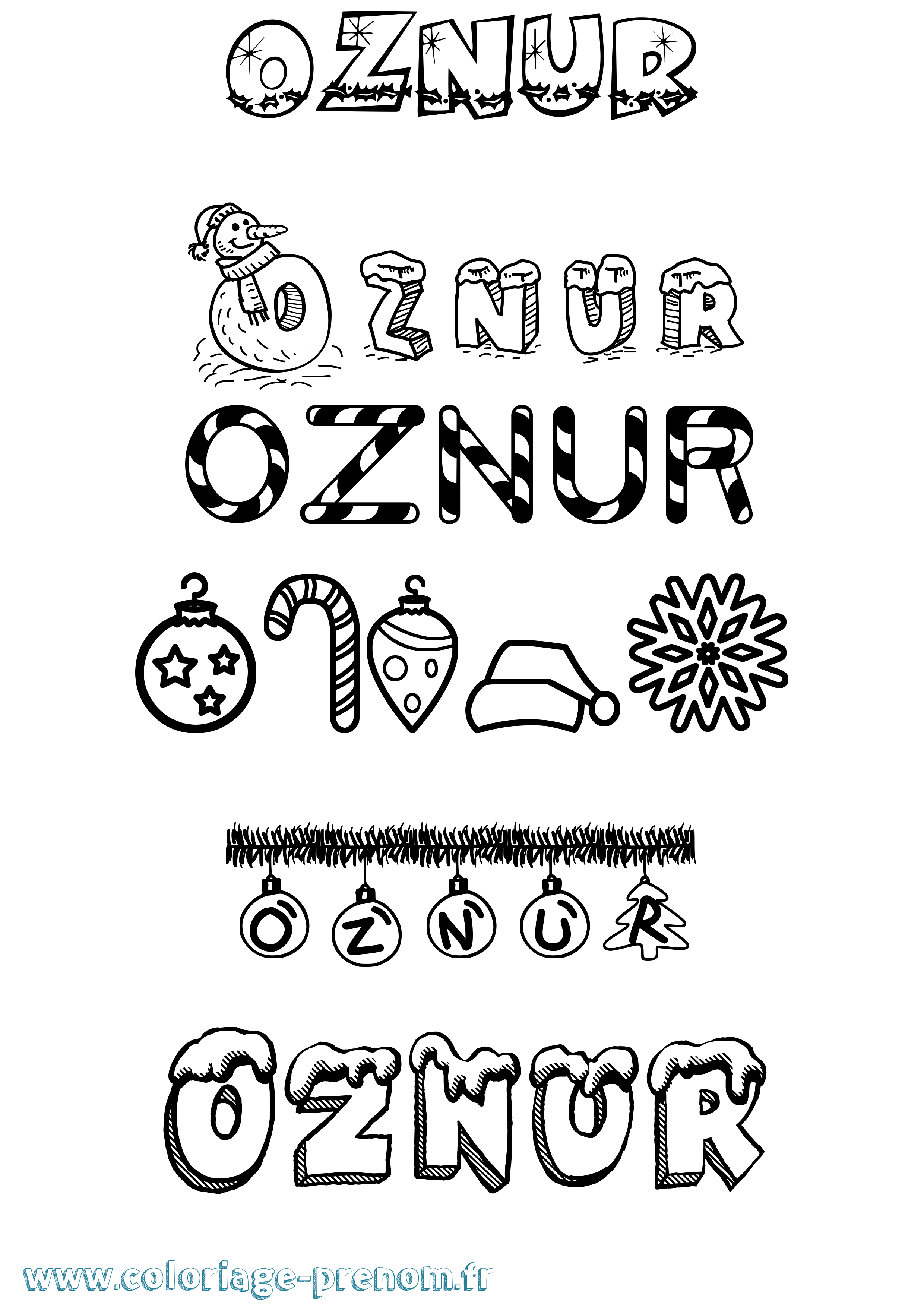Coloriage Oznur Noël Coloriage prénom Oznur Noël