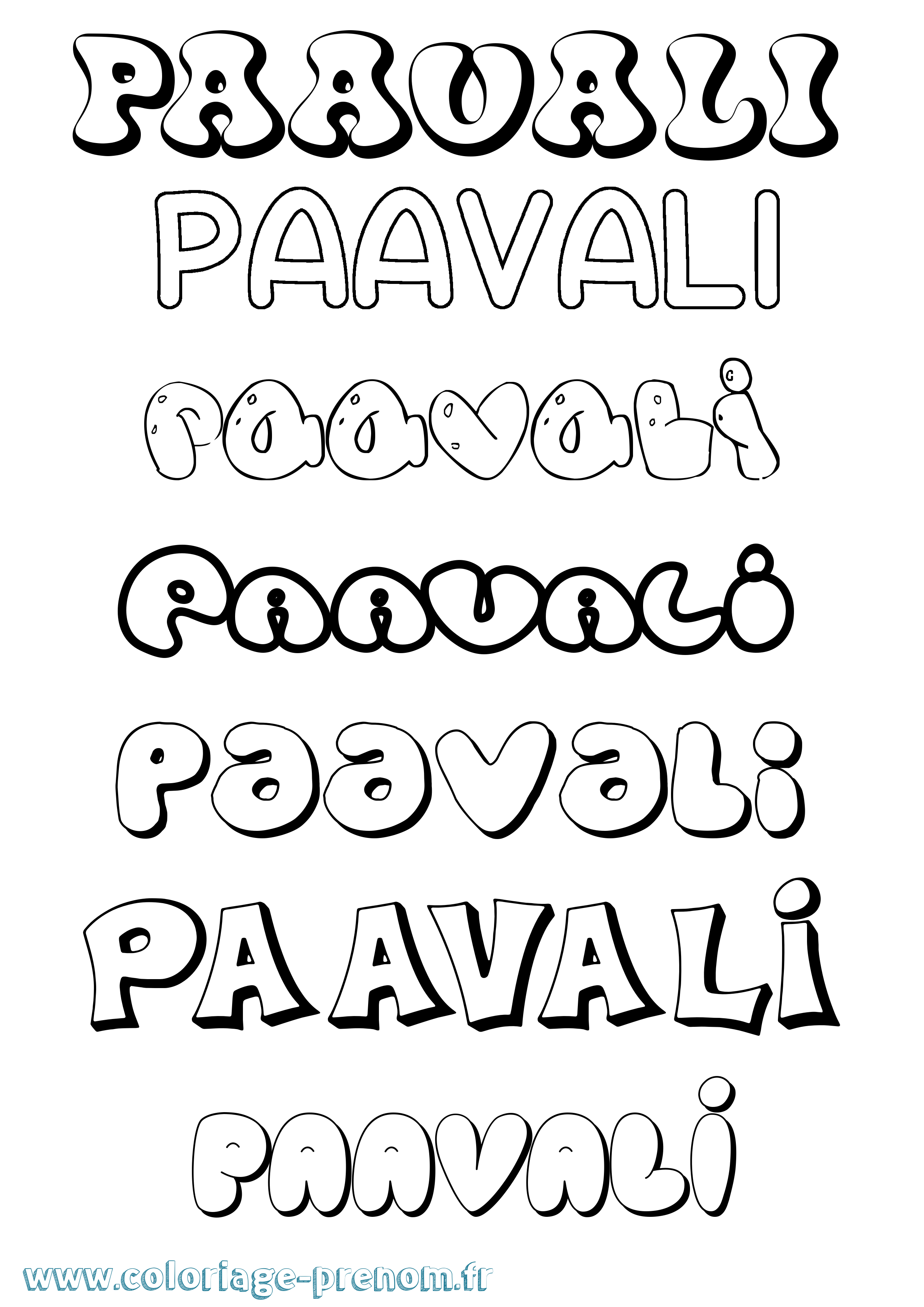Coloriage prénom Paavali Bubble