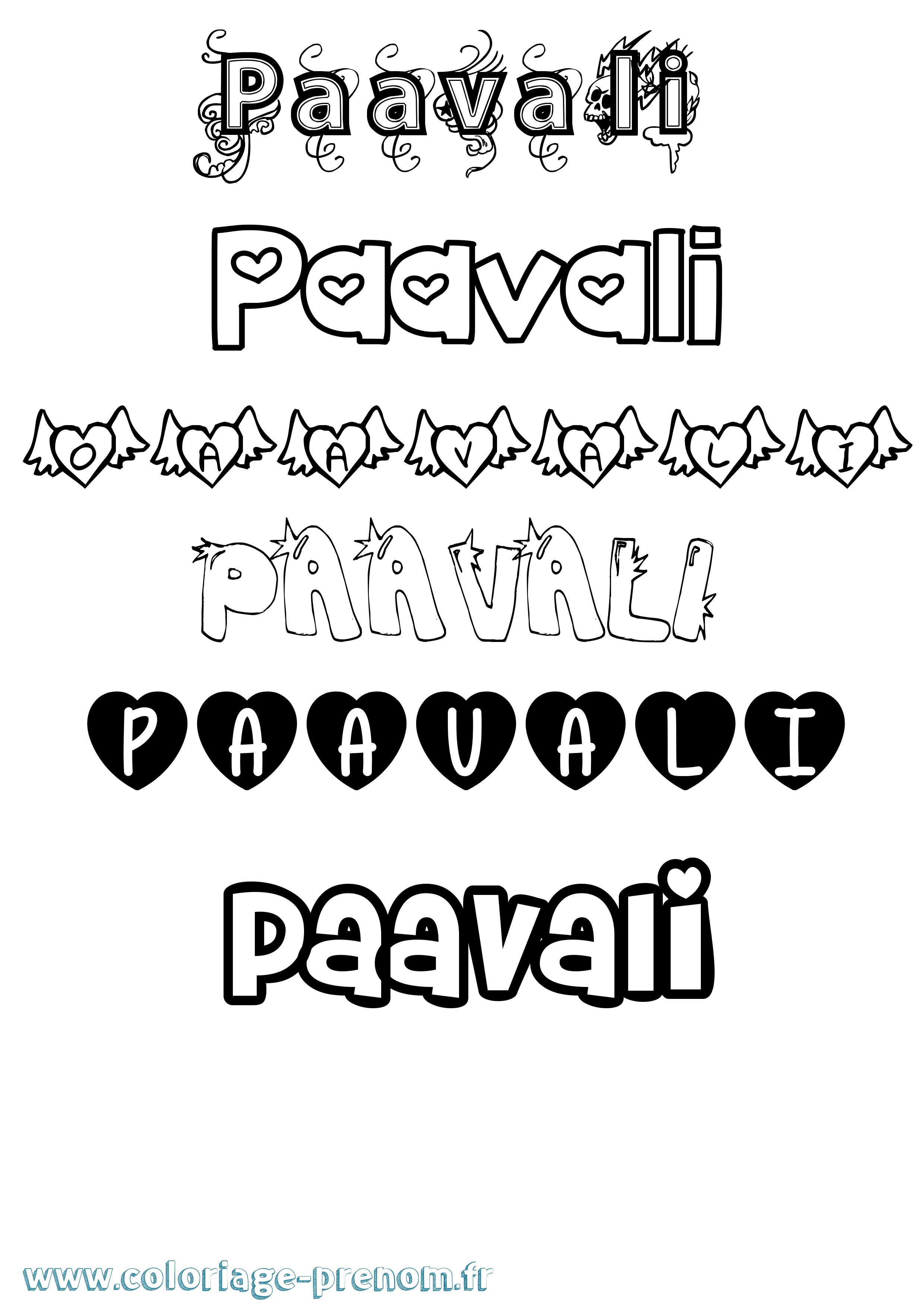 Coloriage prénom Paavali Girly