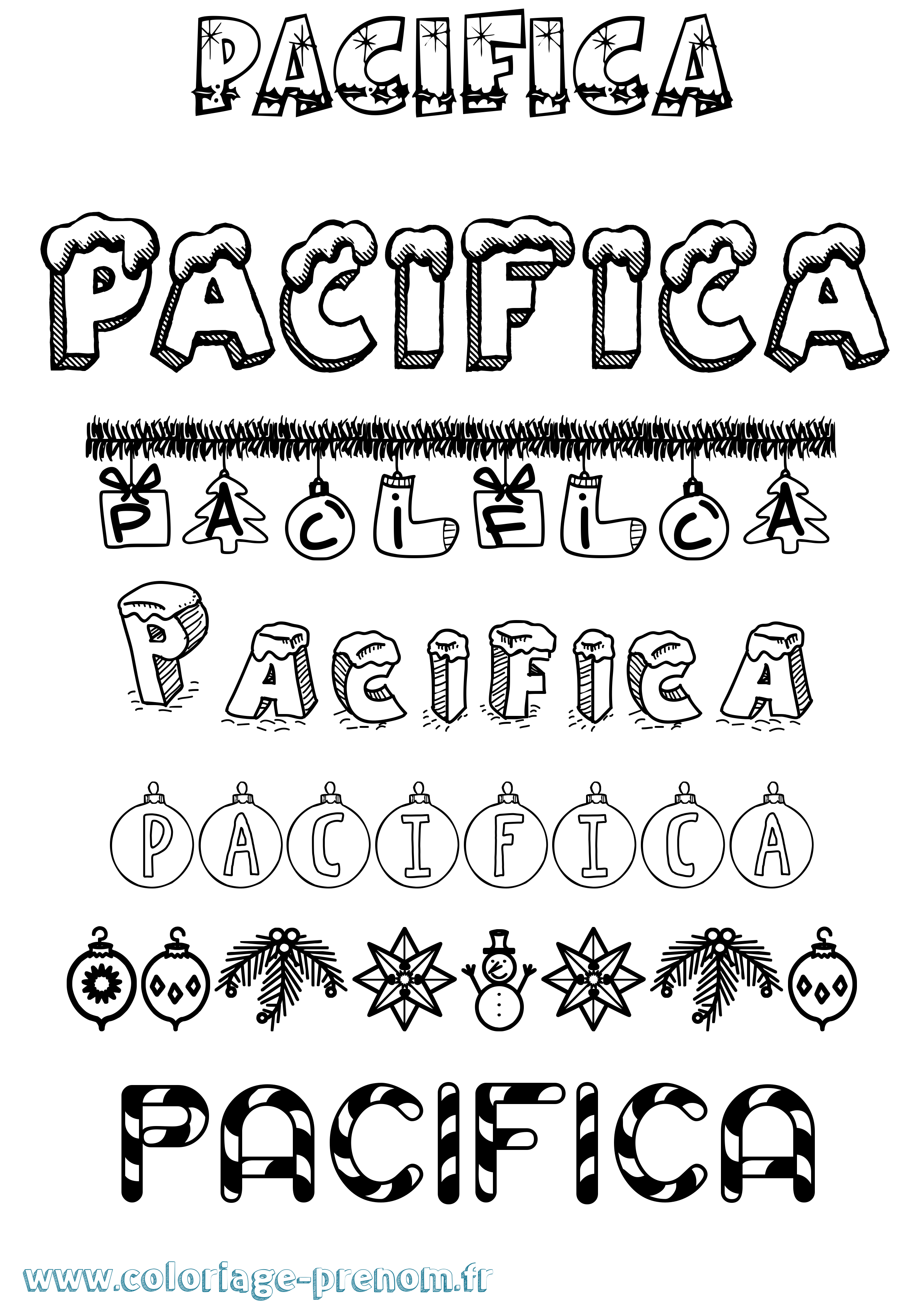 Coloriage prénom Pacifica Noël