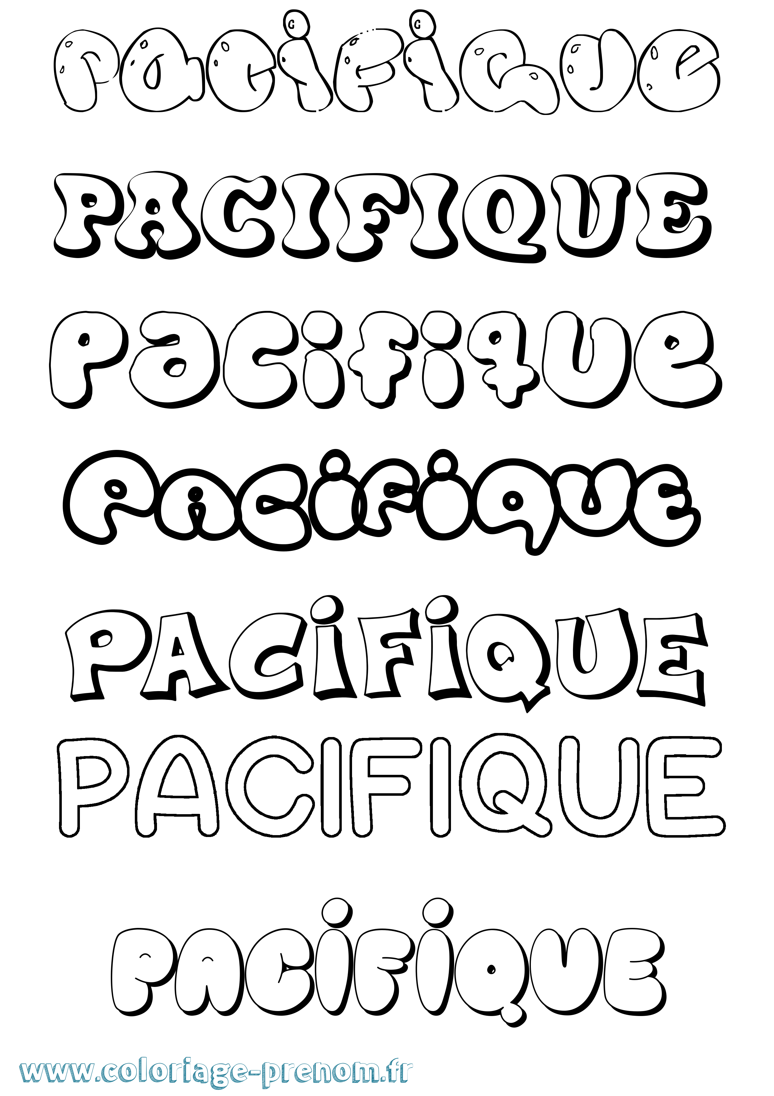 Coloriage Pacifique Bubble Coloriage prénom Pacifique Bubble