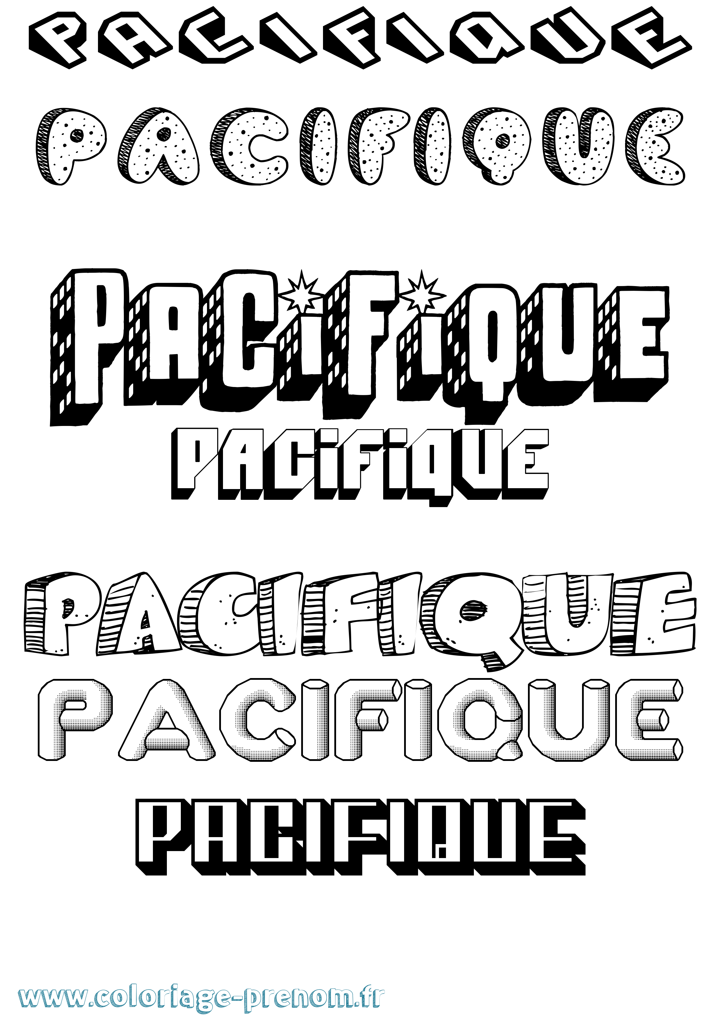 Coloriage Pacifique Effet 3D Coloriage prénom Pacifique Effet 3D