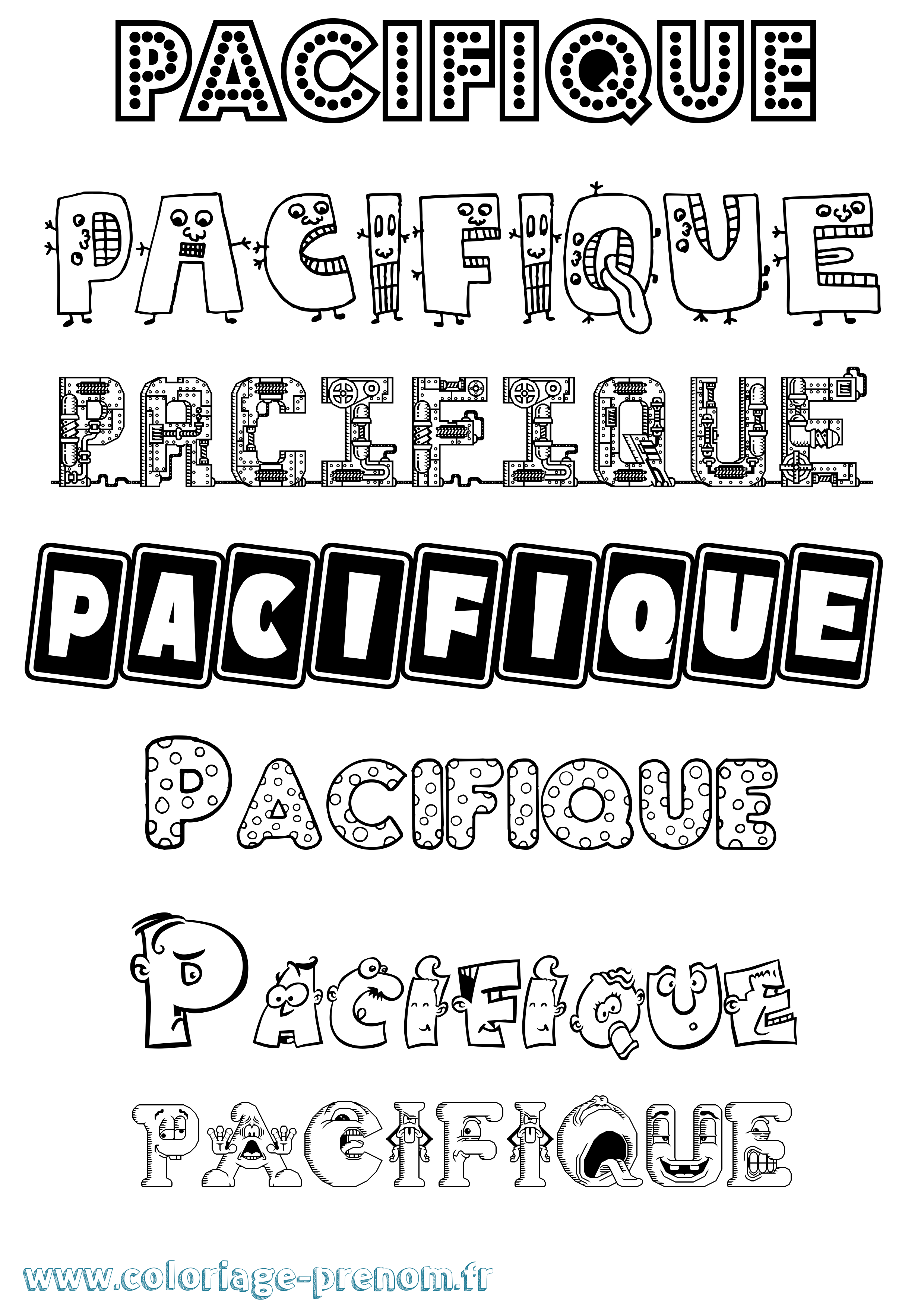 Coloriage prénom Pacifique Fun
