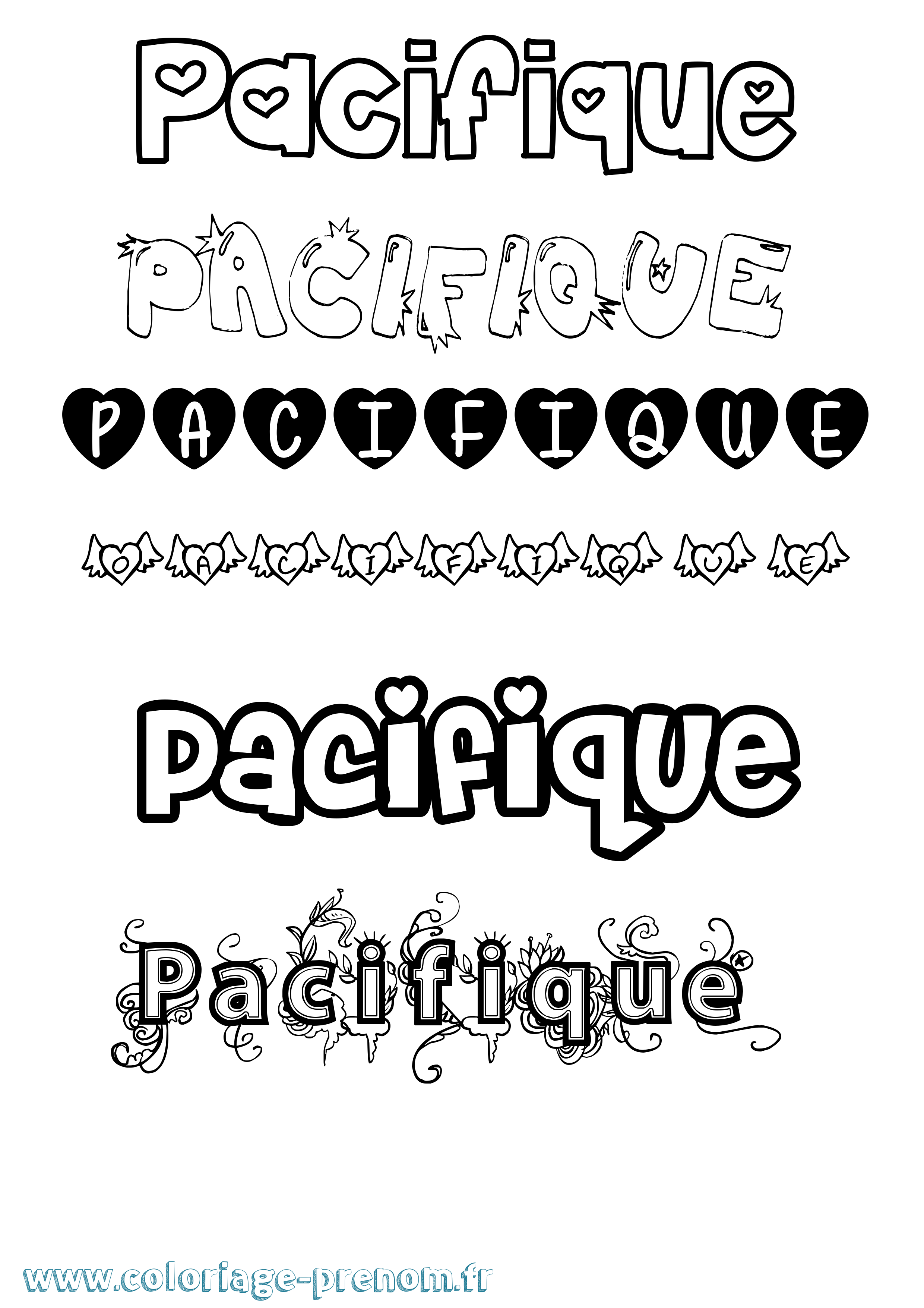 Coloriage Pacifique Girly Coloriage prénom Pacifique Girly