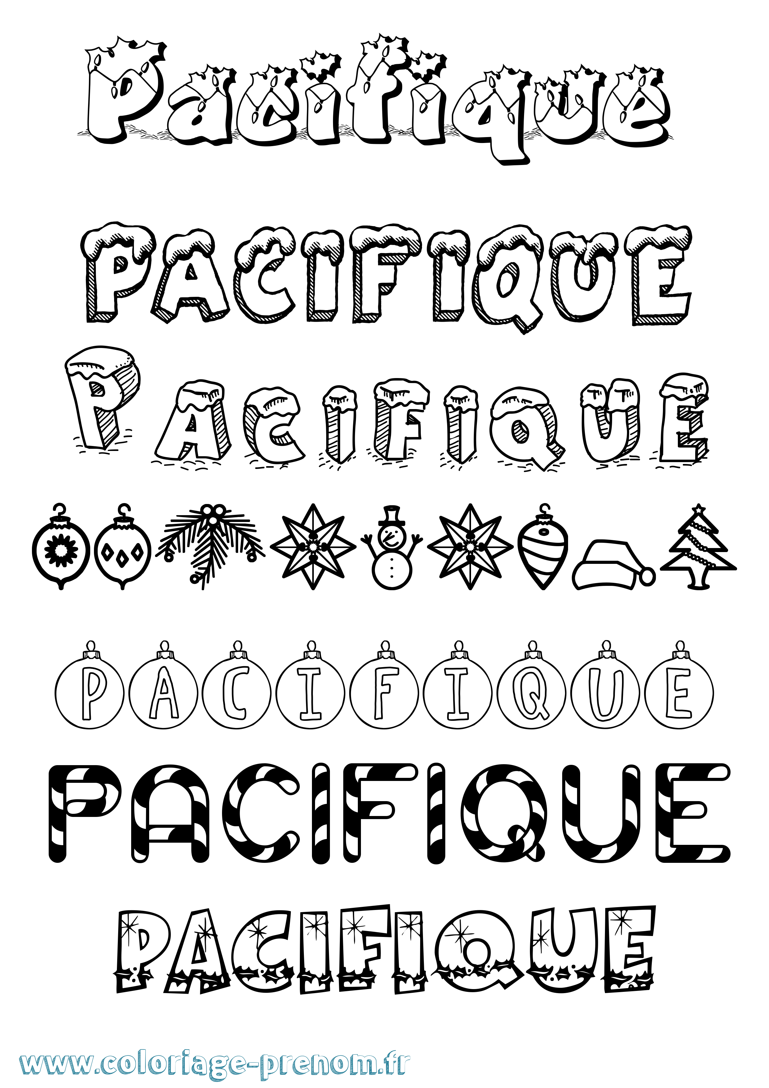 Coloriage prénom Pacifique Noël