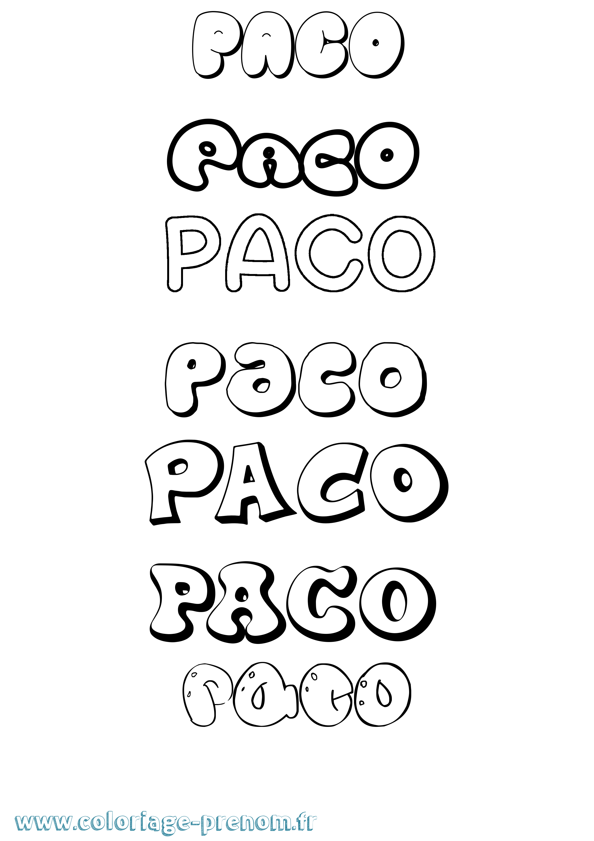 Coloriage prénom Paco Bubble