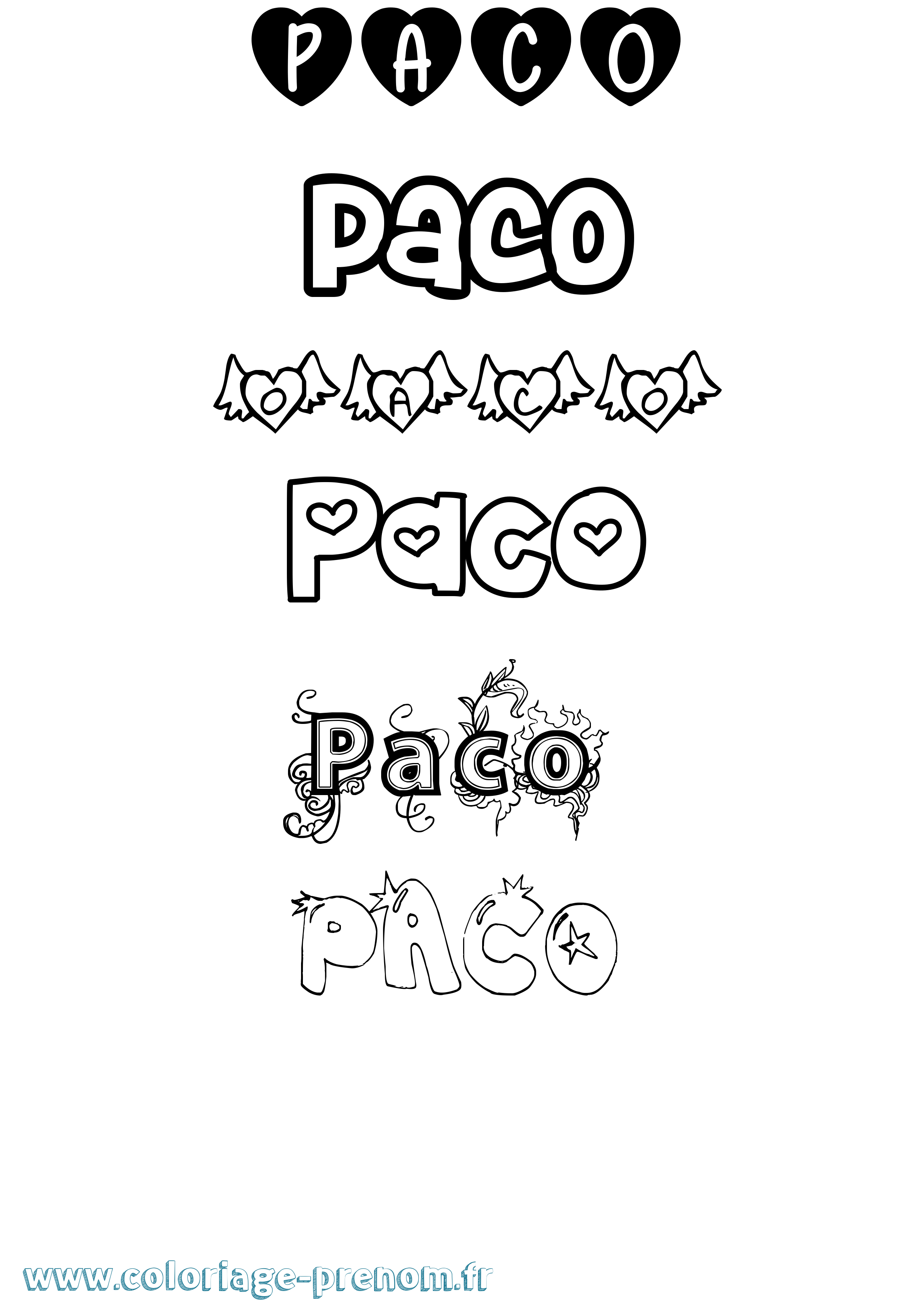 Coloriage prénom Paco Girly