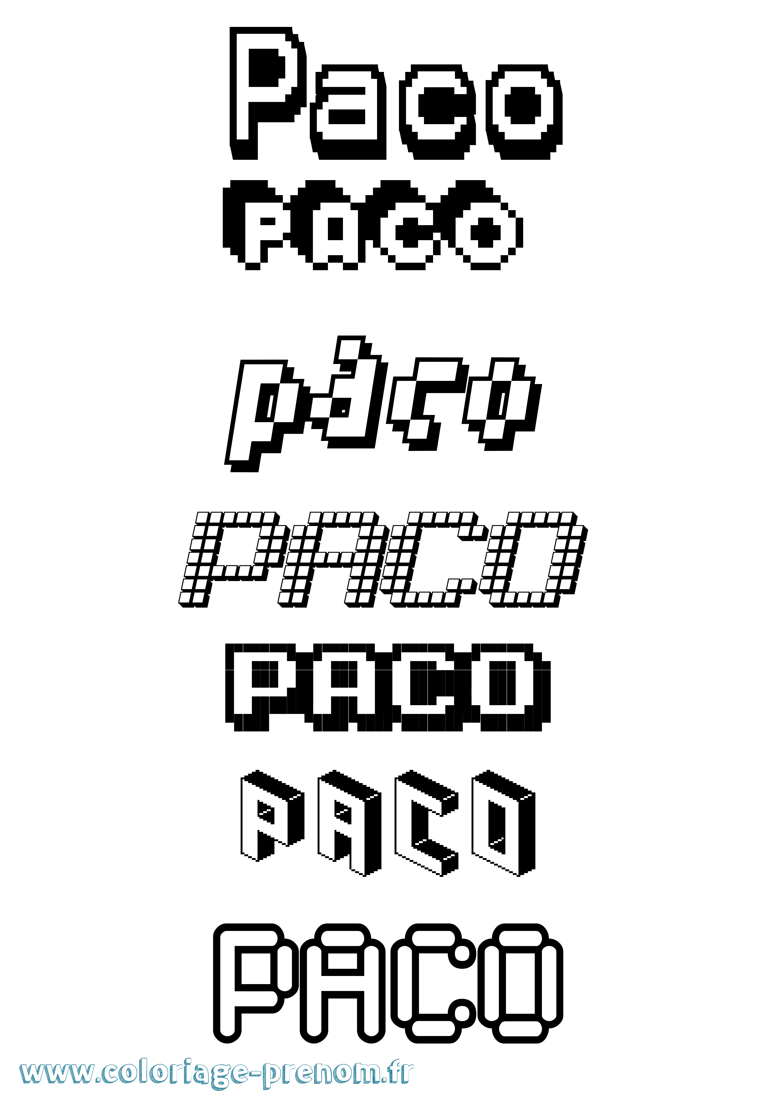 Coloriage prénom Paco Pixel
