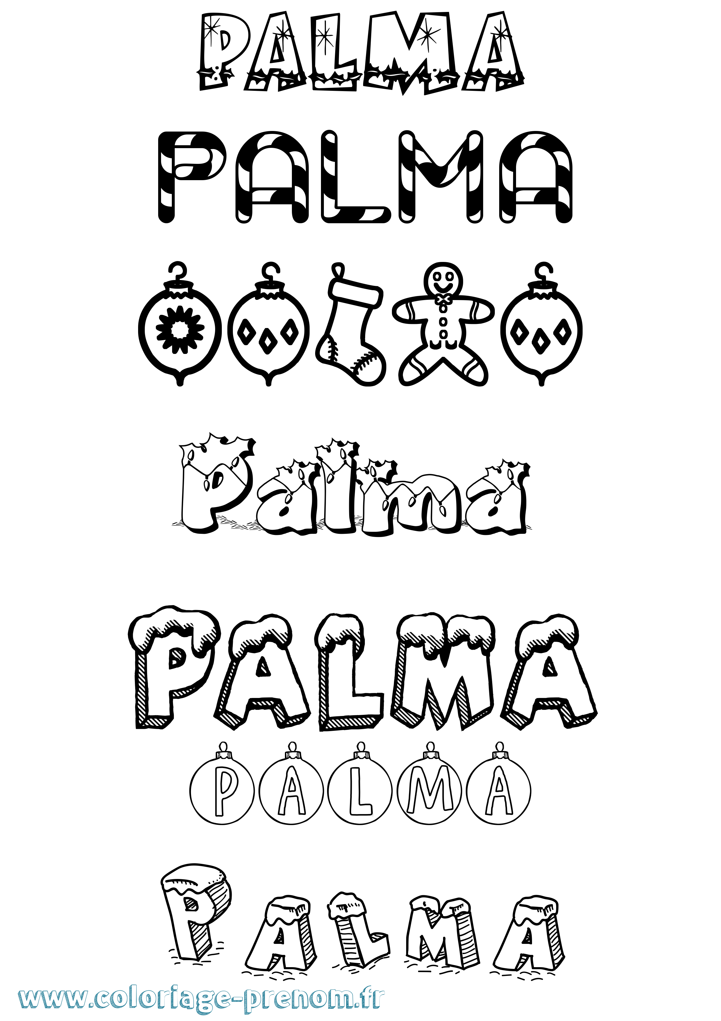 Coloriage prénom Palma Noël