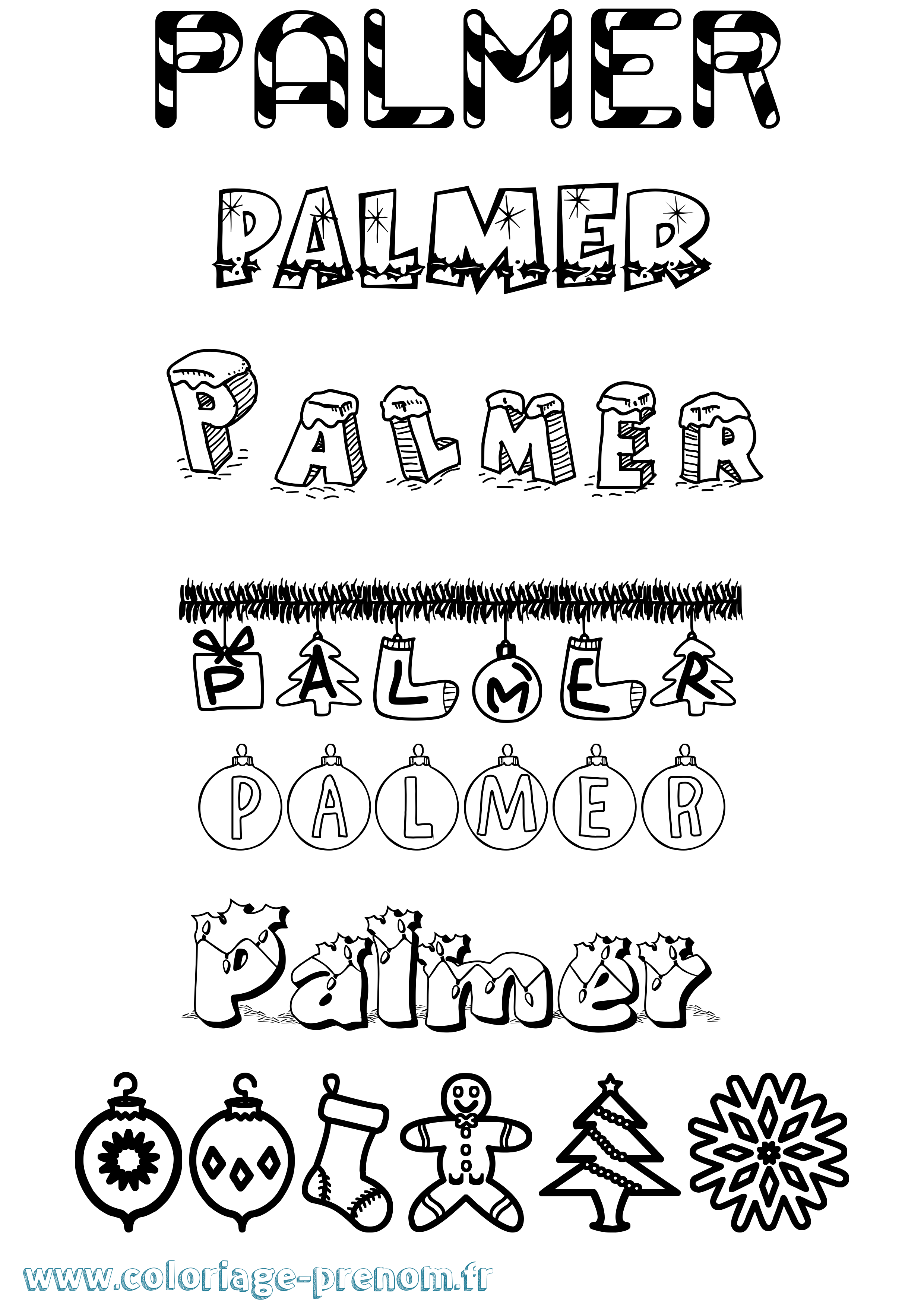 Coloriage prénom Palmer Noël