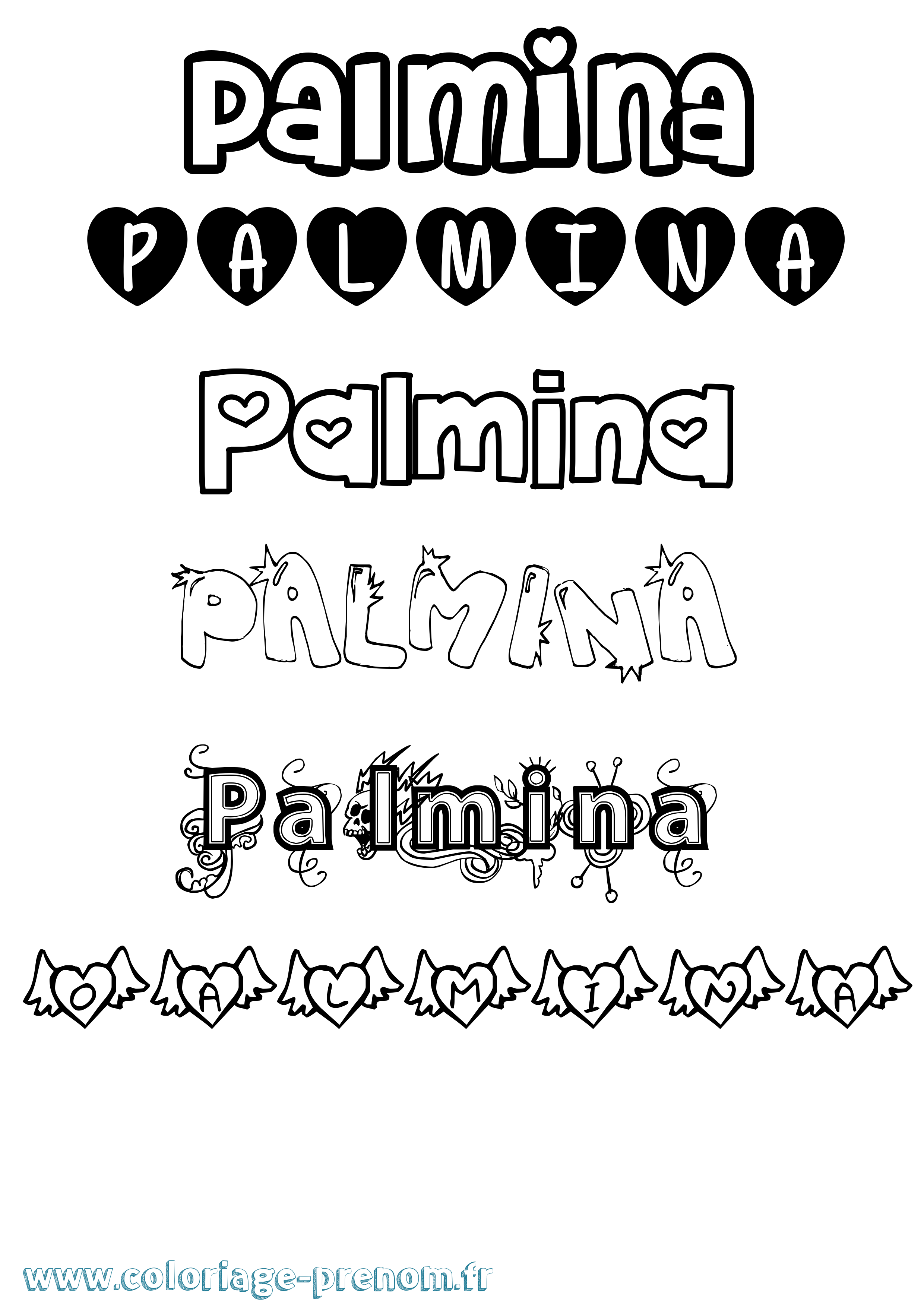 Coloriage prénom Palmina Girly