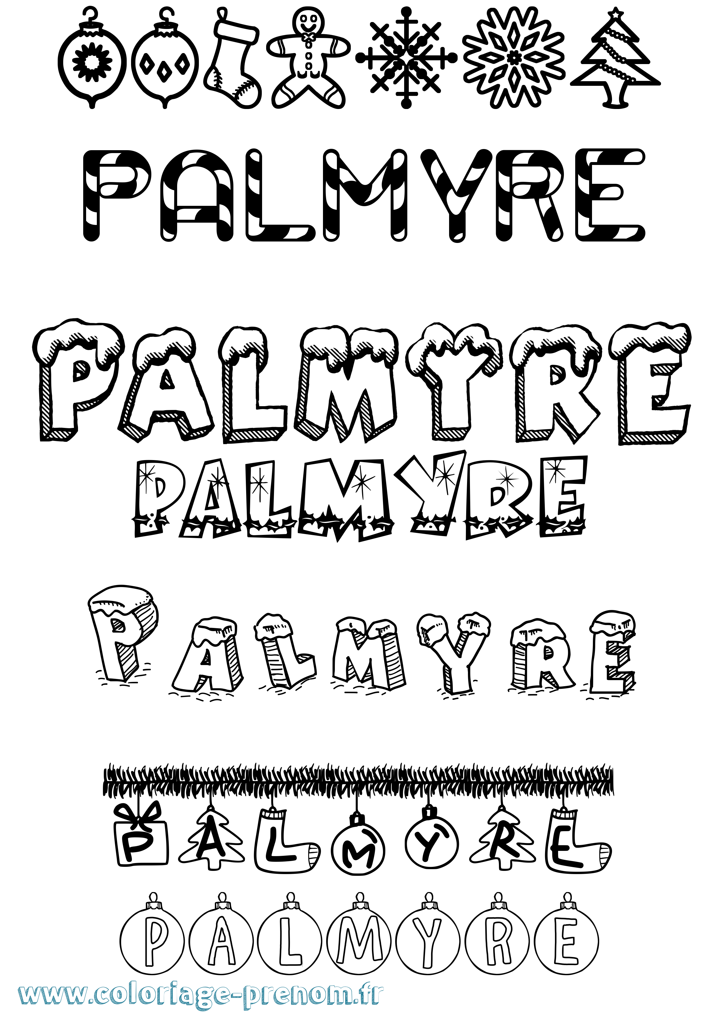 Coloriage Palmyre Noël Coloriage prénom Palmyre Noël