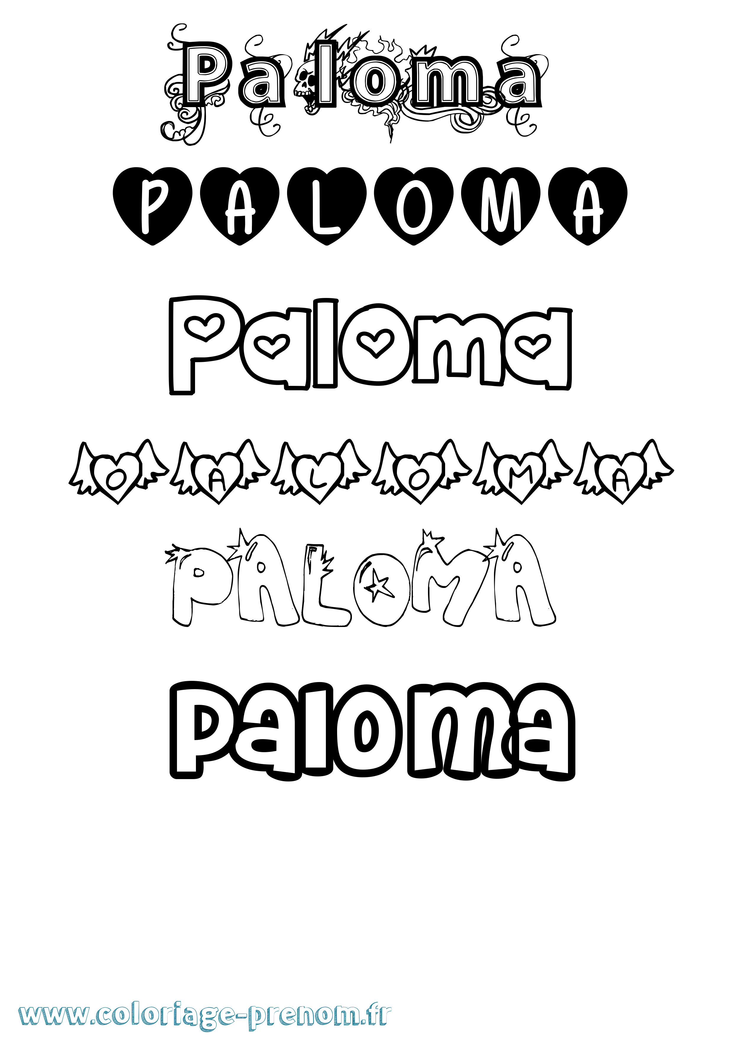 Coloriage prénom Paloma Girly