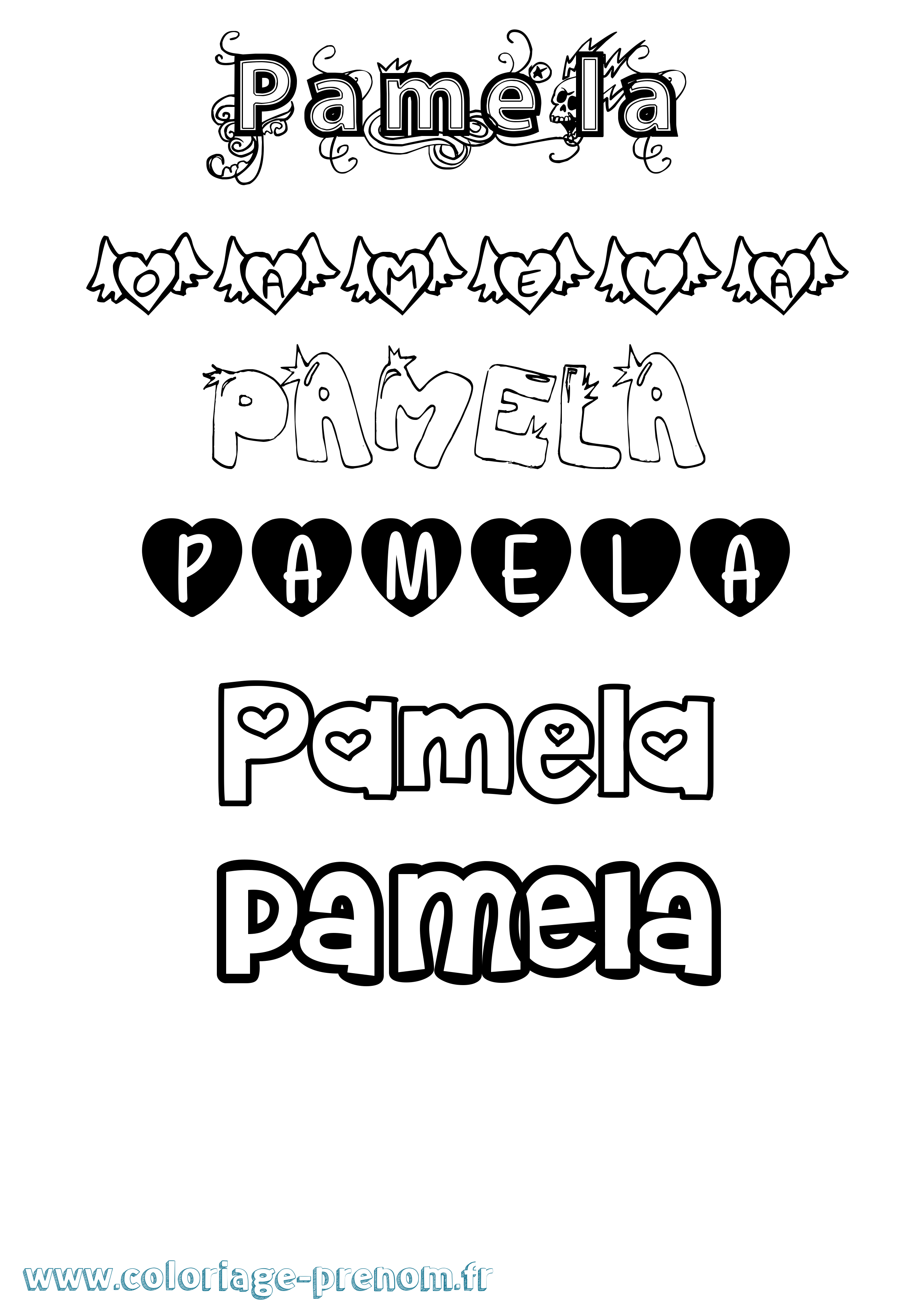 Coloriage Pamela Girly Coloriage prénom Pamela Girly