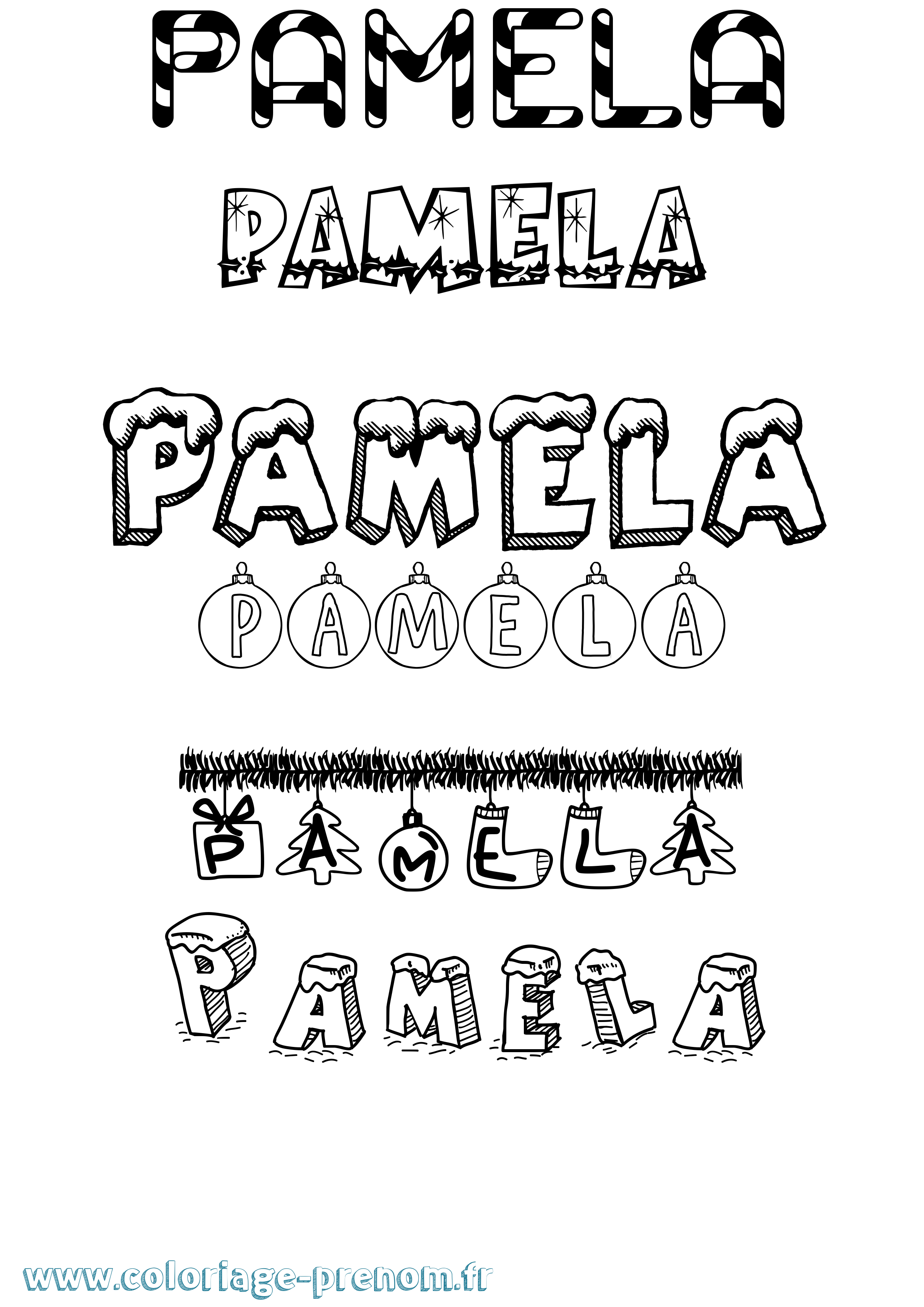 Coloriage Pamela Noël Coloriage prénom Pamela Noël