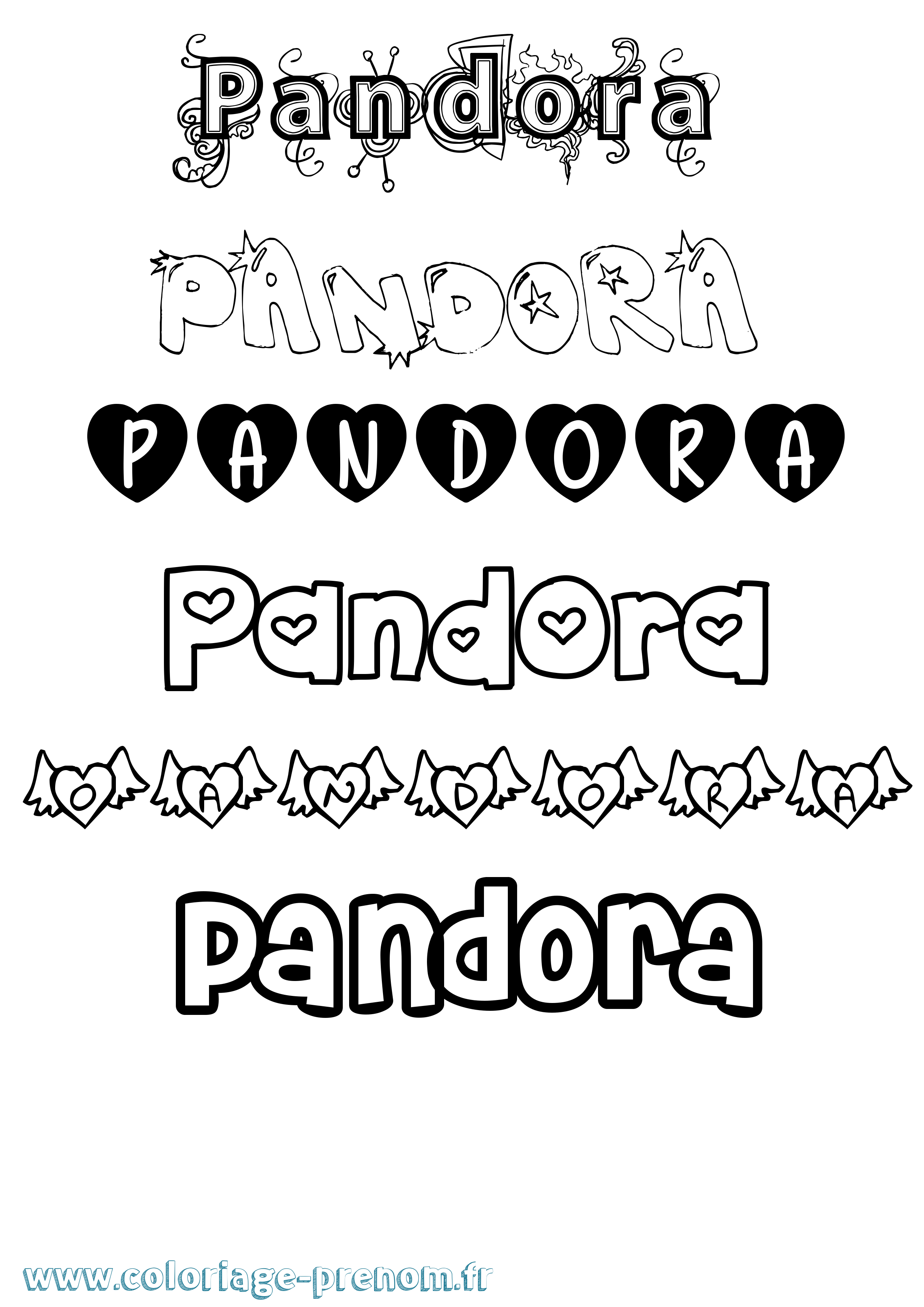 Coloriage prénom Pandora Girly