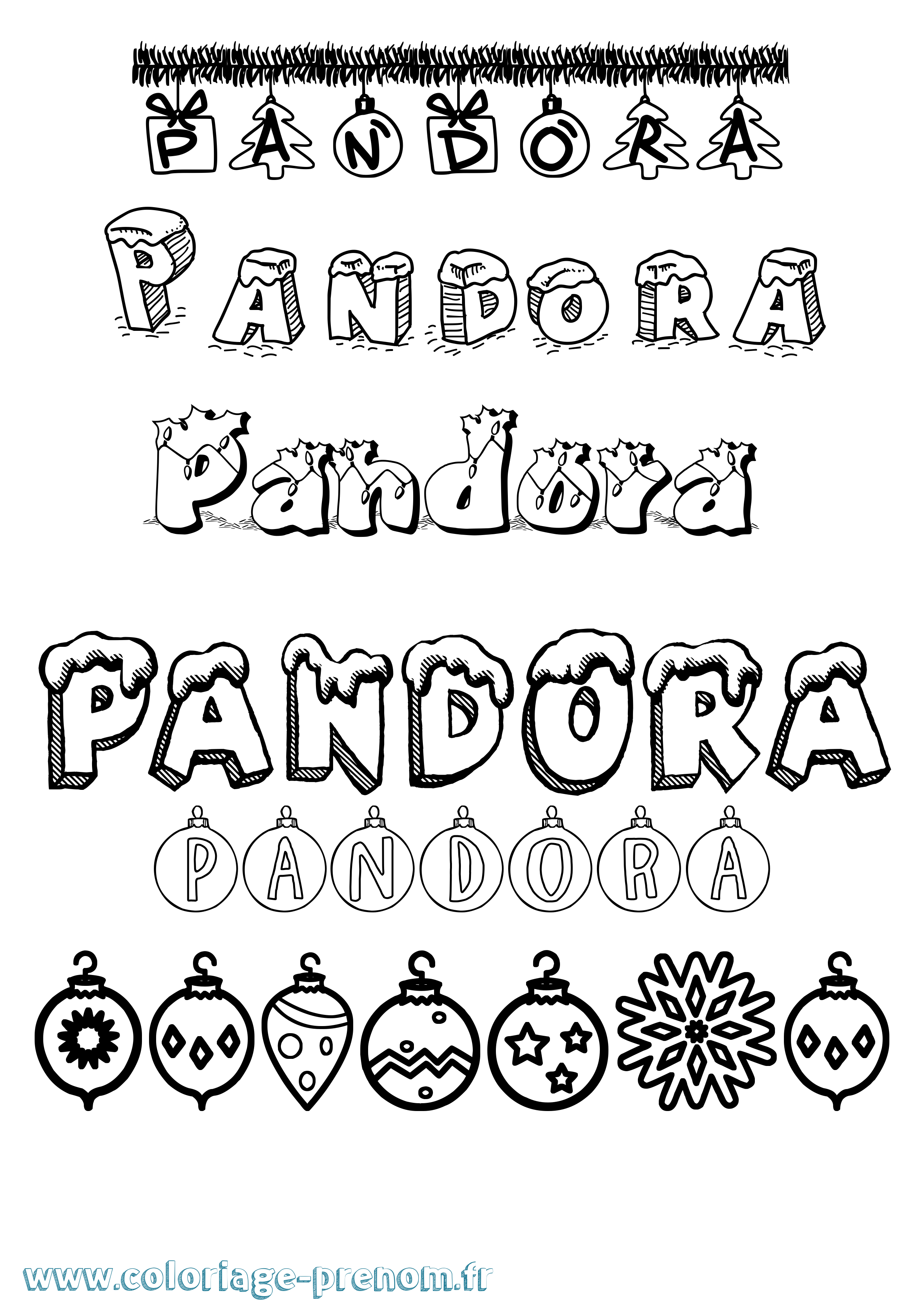 Coloriage prénom Pandora Noël