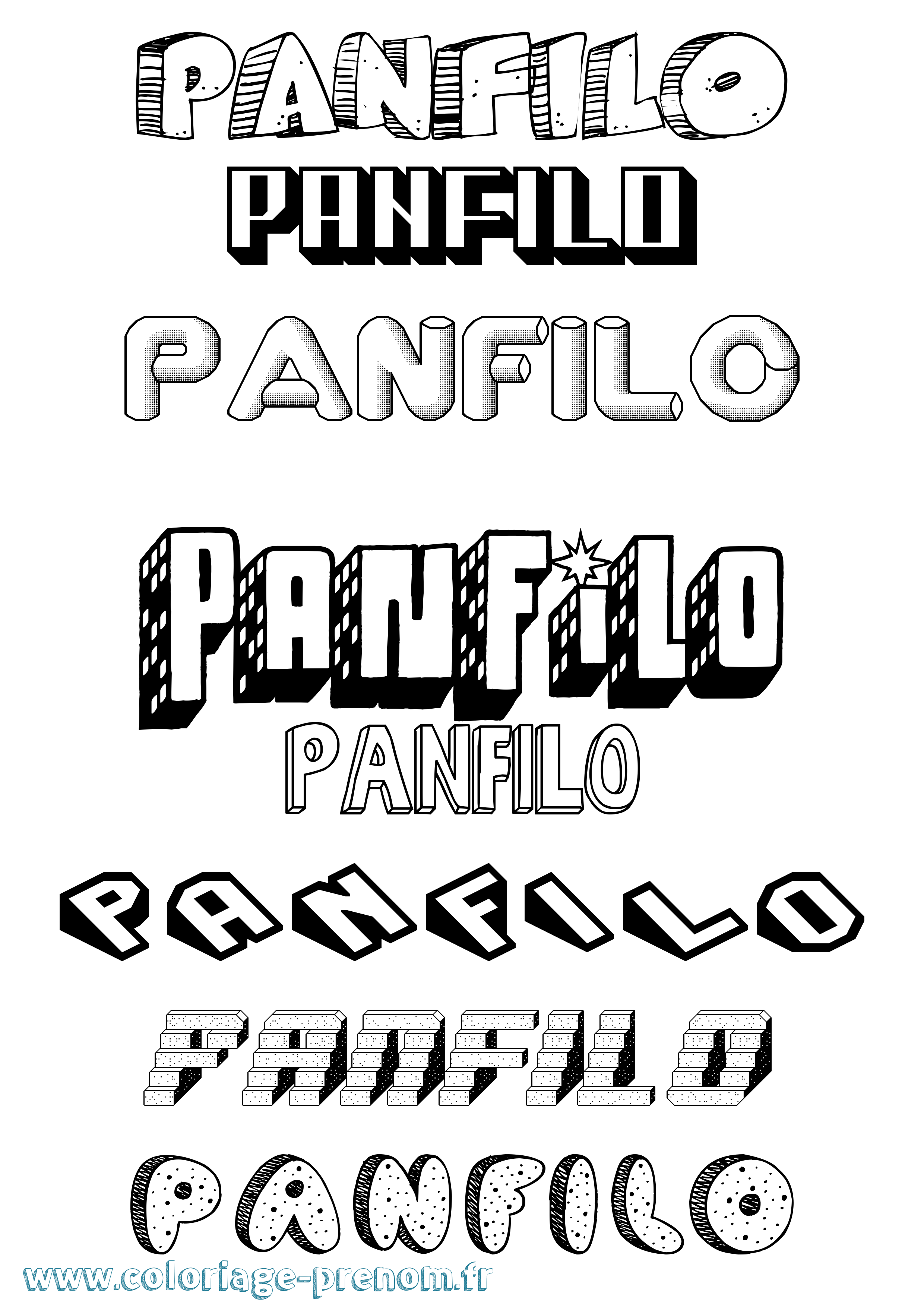 Coloriage Panfilo Effet 3D Coloriage prénom Panfilo Effet 3D