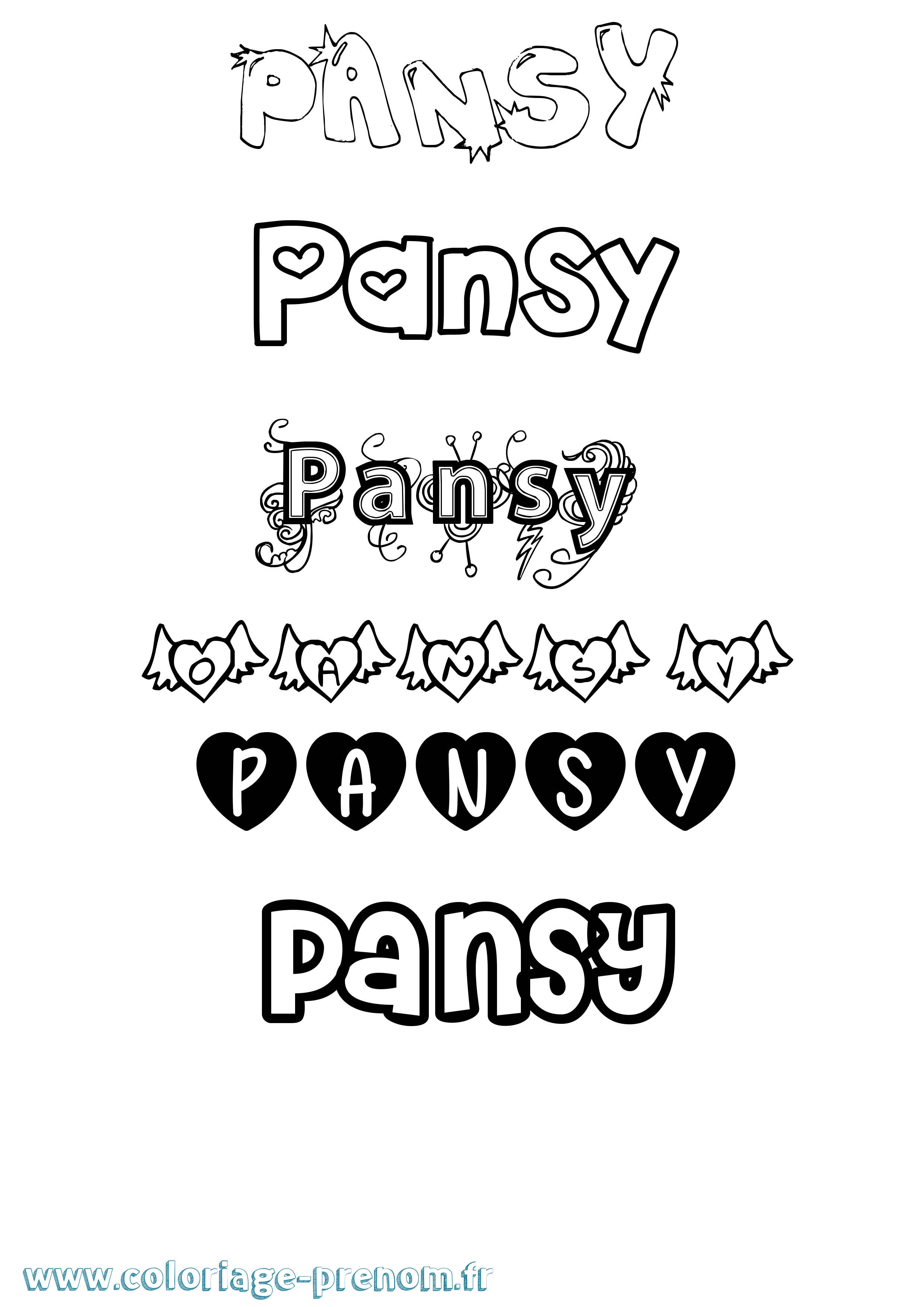 Coloriage prénom Pansy Girly