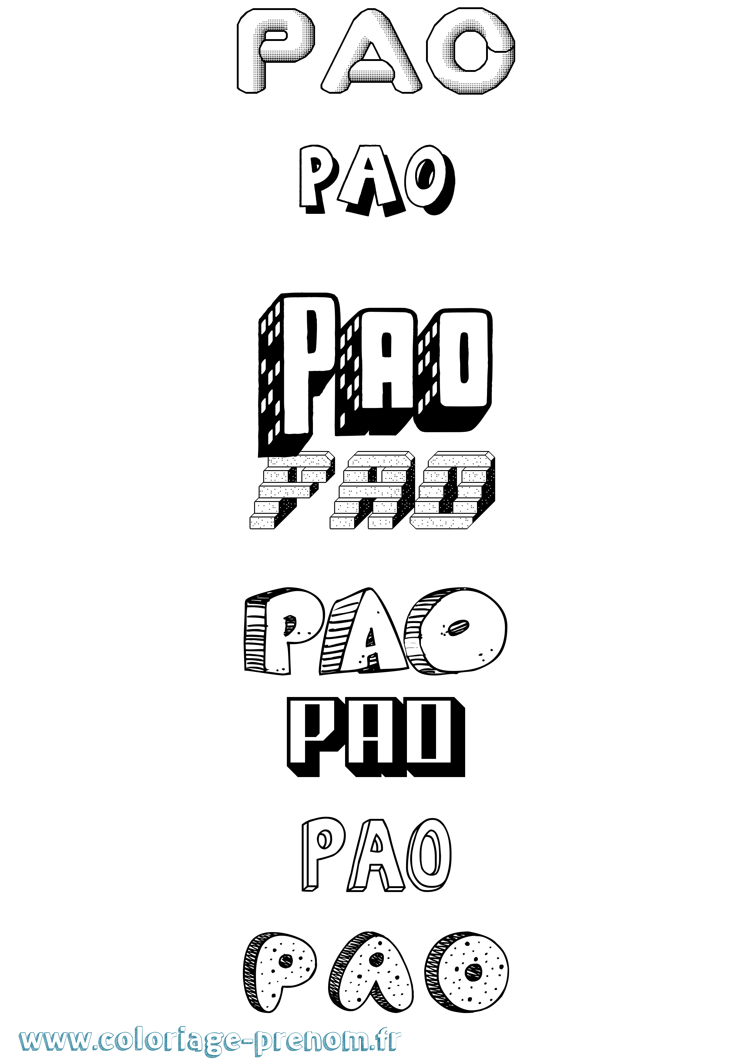 Coloriage Pao Effet 3D Coloriage prénom Pao Effet 3D