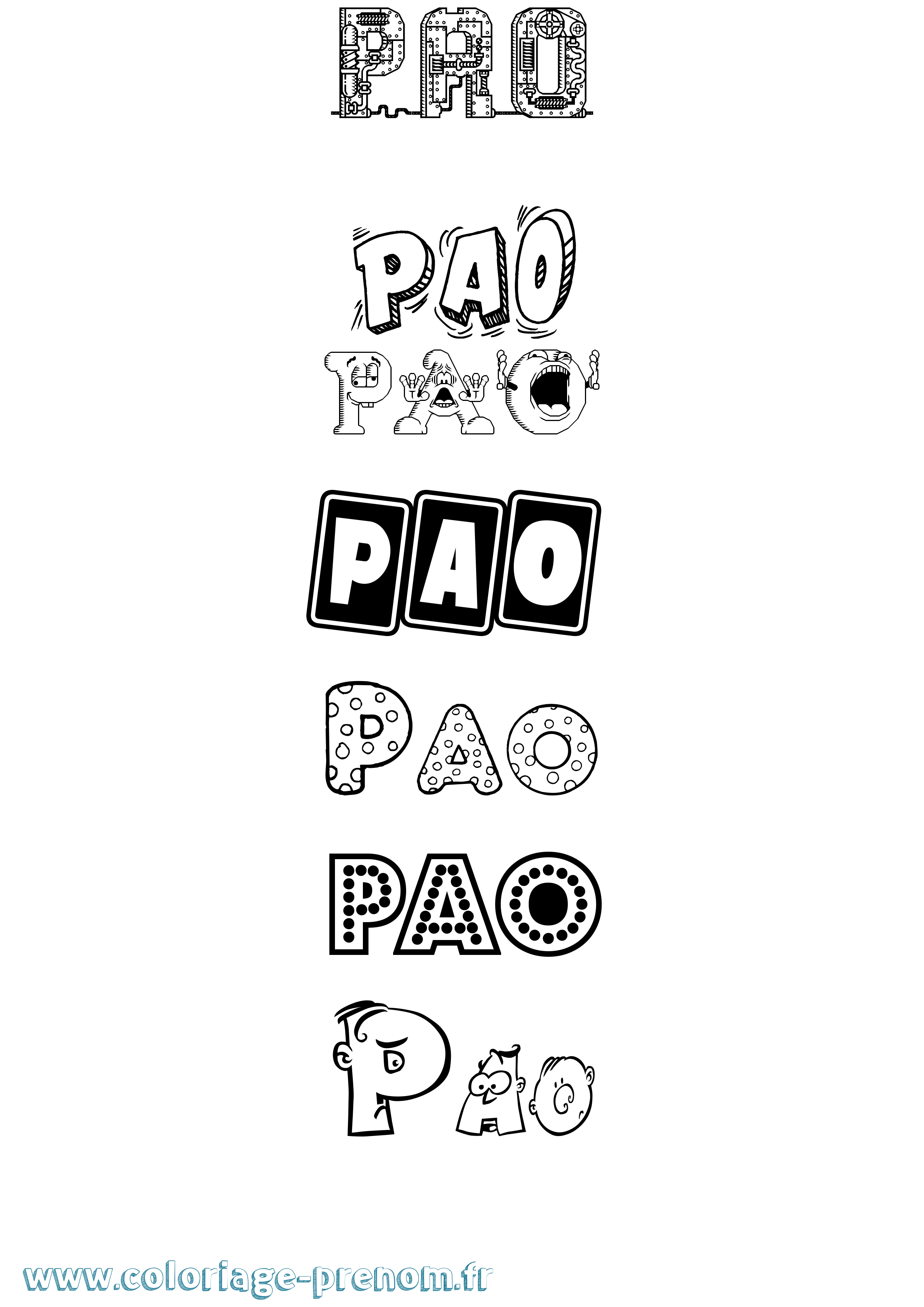 Coloriage prénom Pao Fun