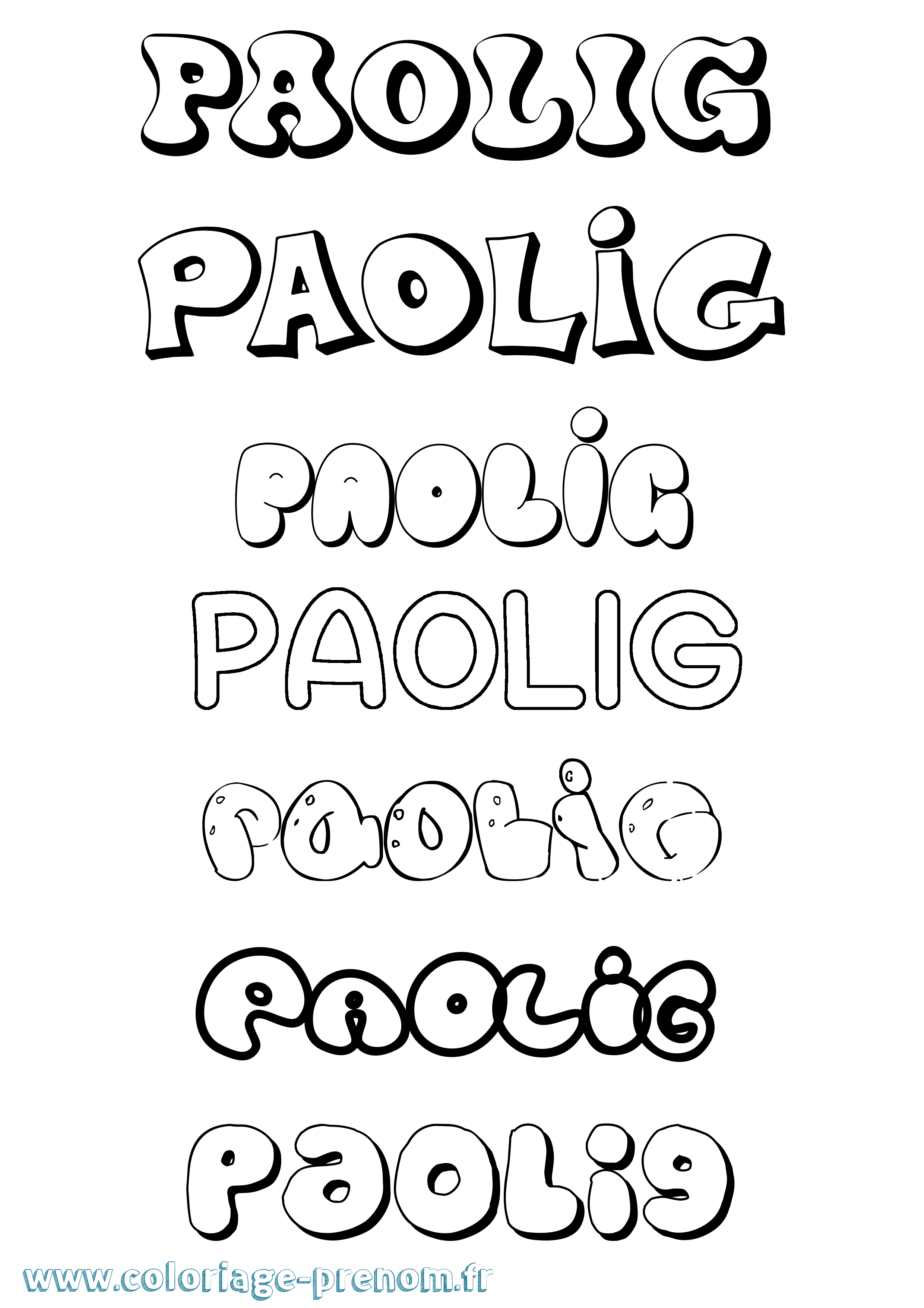 Coloriage prénom Paolig Bubble