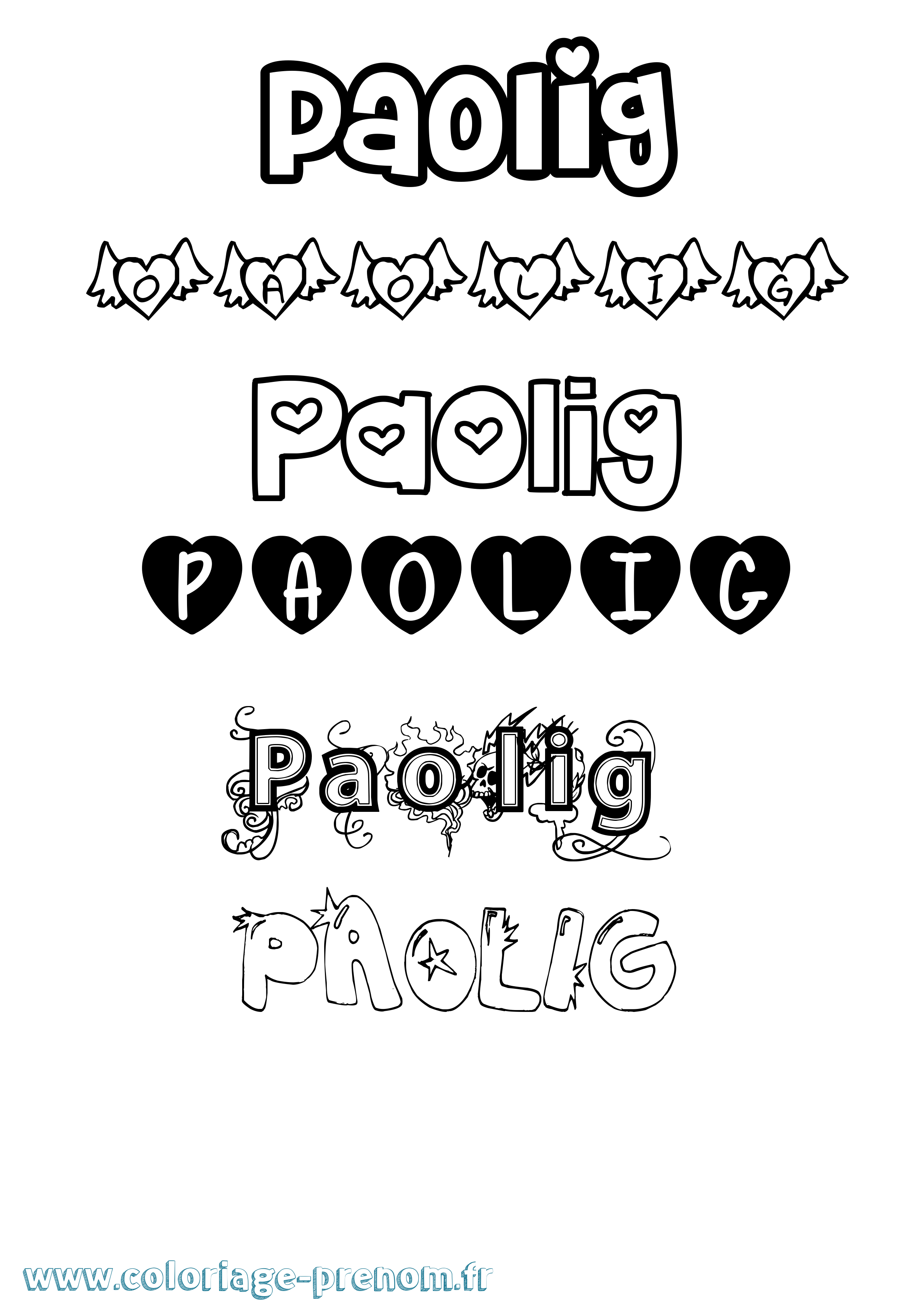 Coloriage prénom Paolig Girly