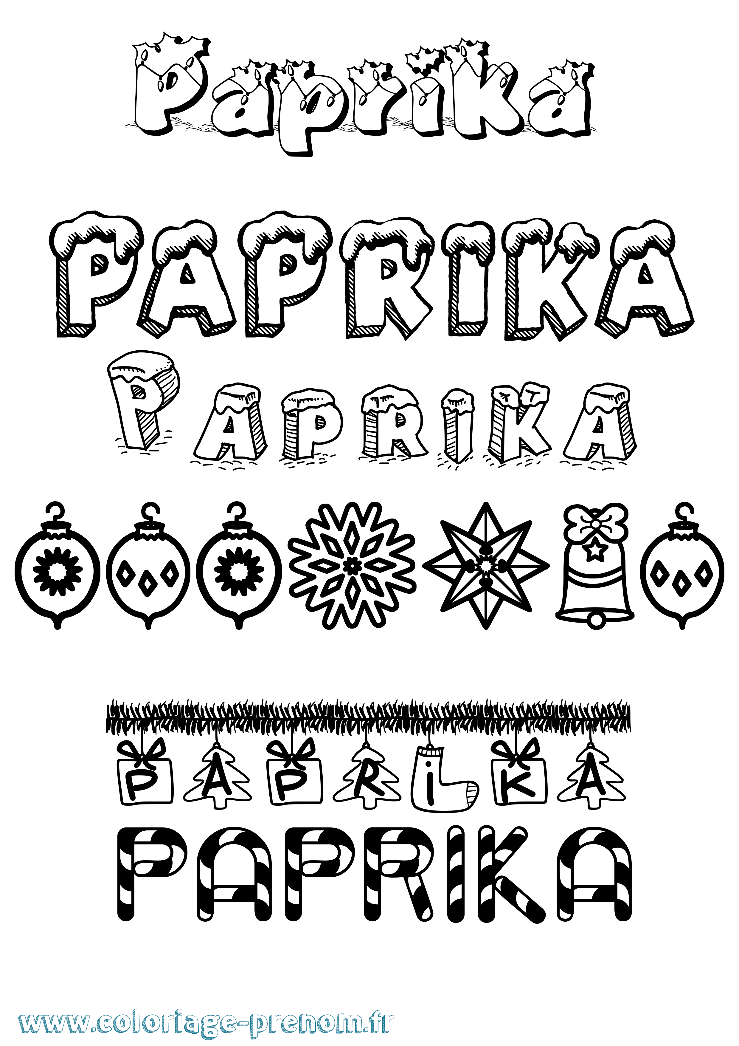 Coloriage prénom Paprika Noël