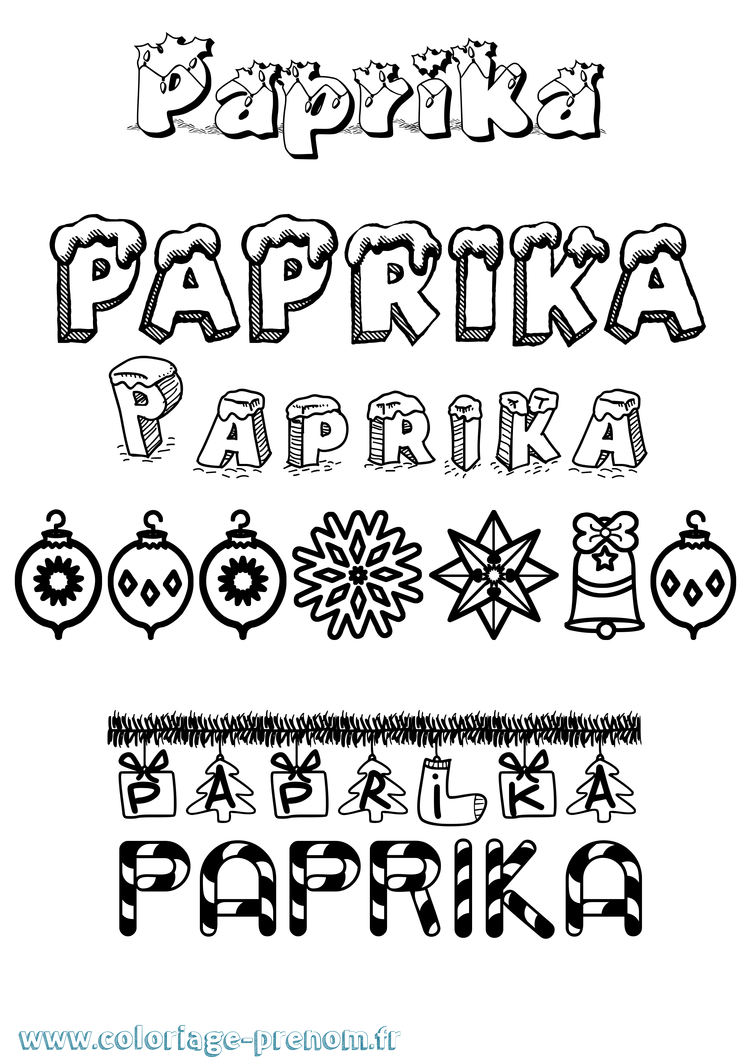 Coloriage Paprika Noël Coloriage prénom Paprika Noël