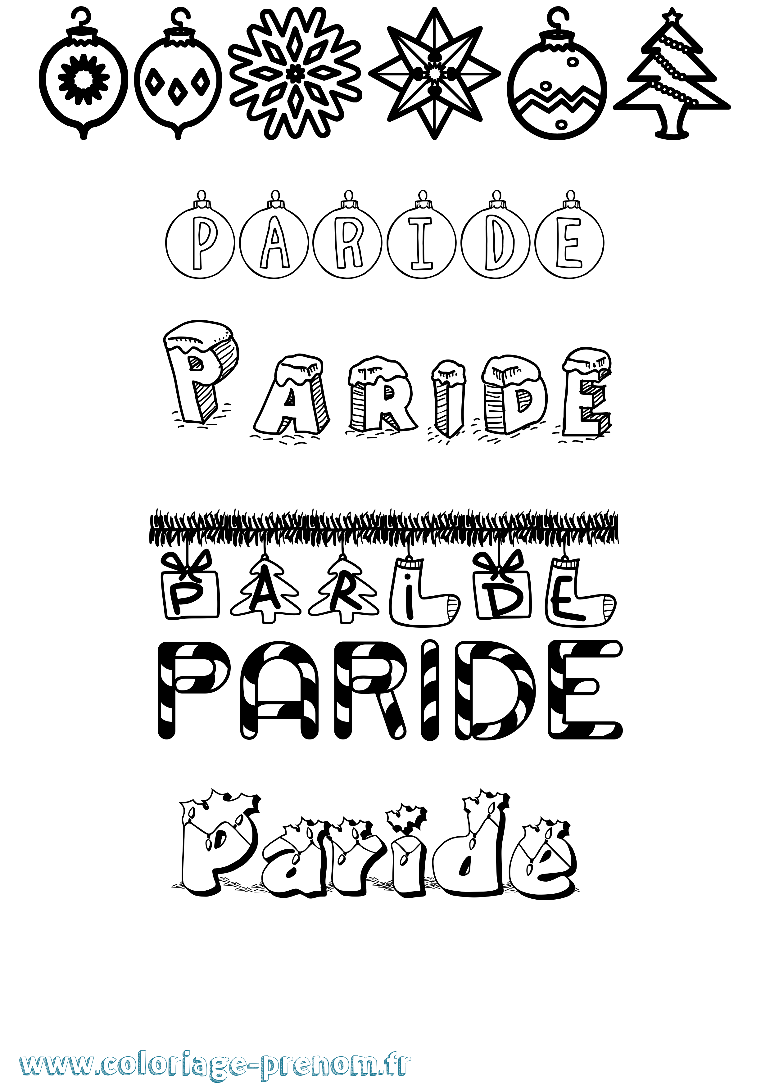 Coloriage Paride Noël Coloriage prénom Paride Noël
