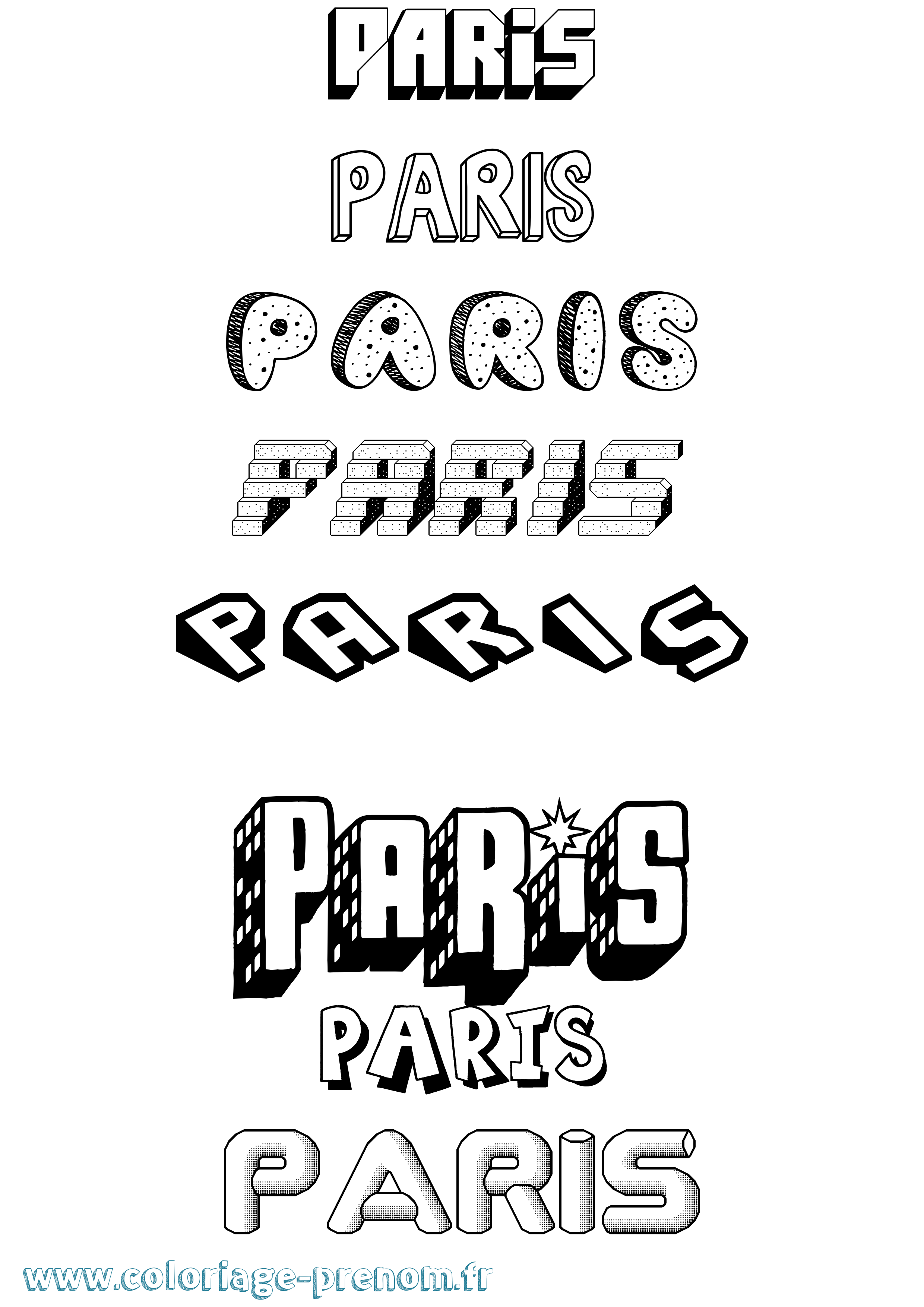 Coloriage prénom Paris Effet 3D