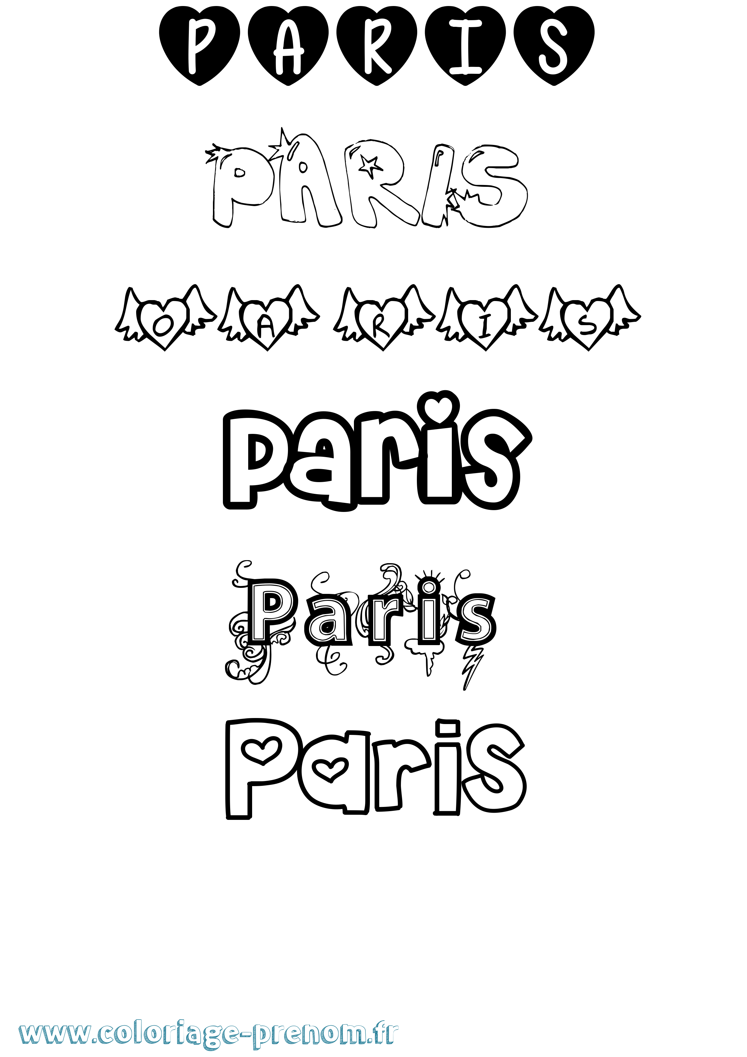 Coloriage prénom Paris Girly