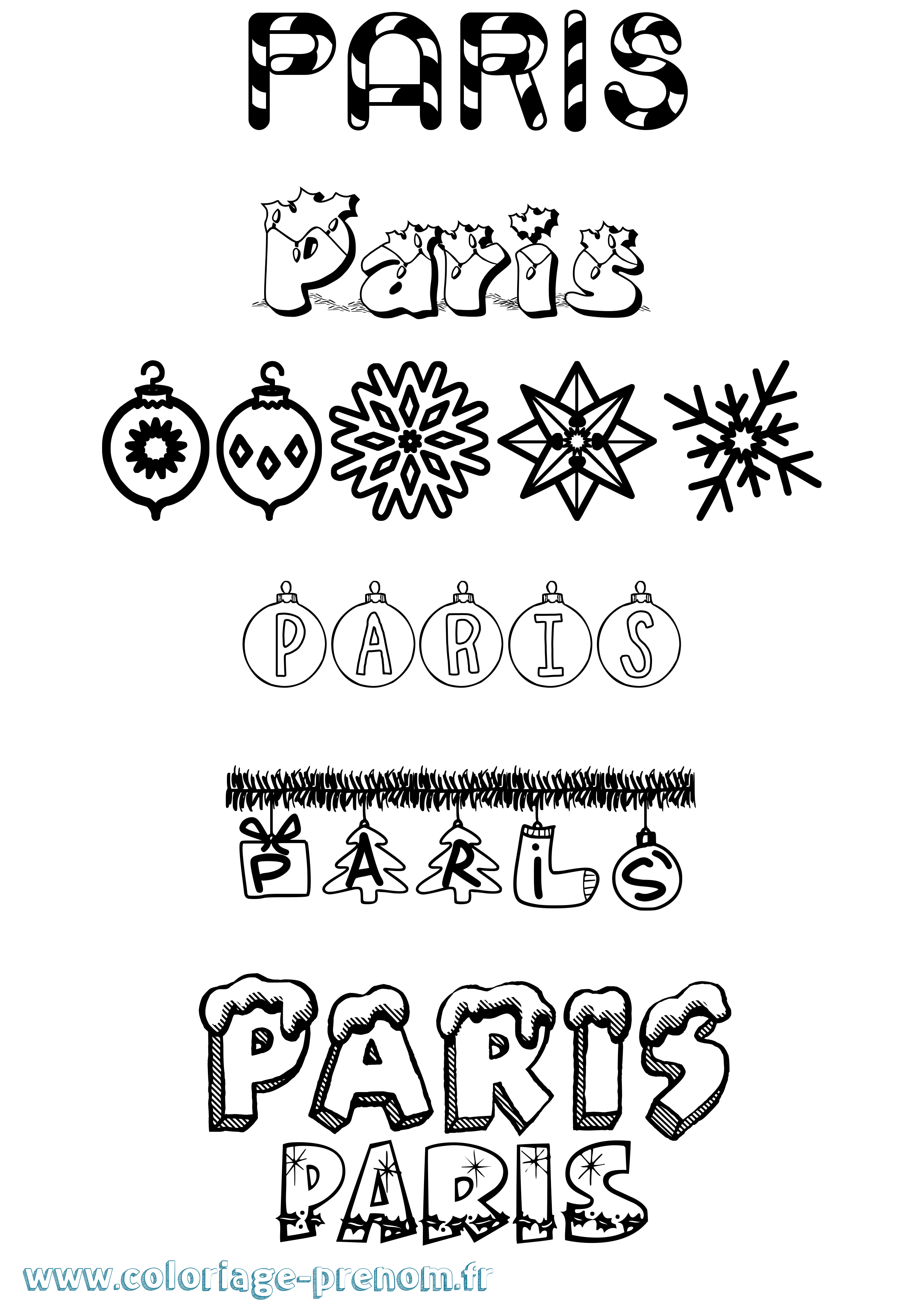 Coloriage prénom Paris Noël