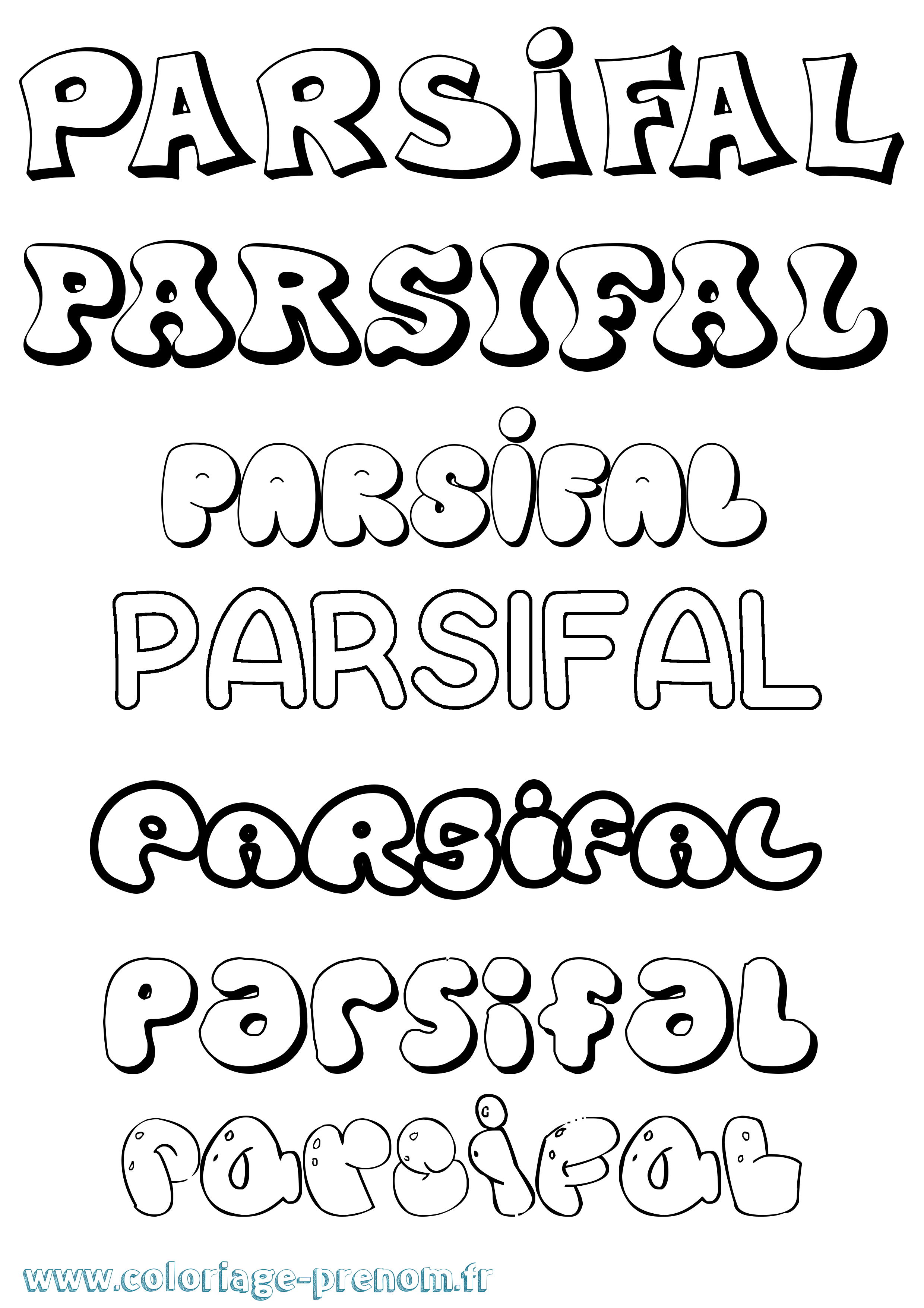 Coloriage prénom Parsifal Bubble