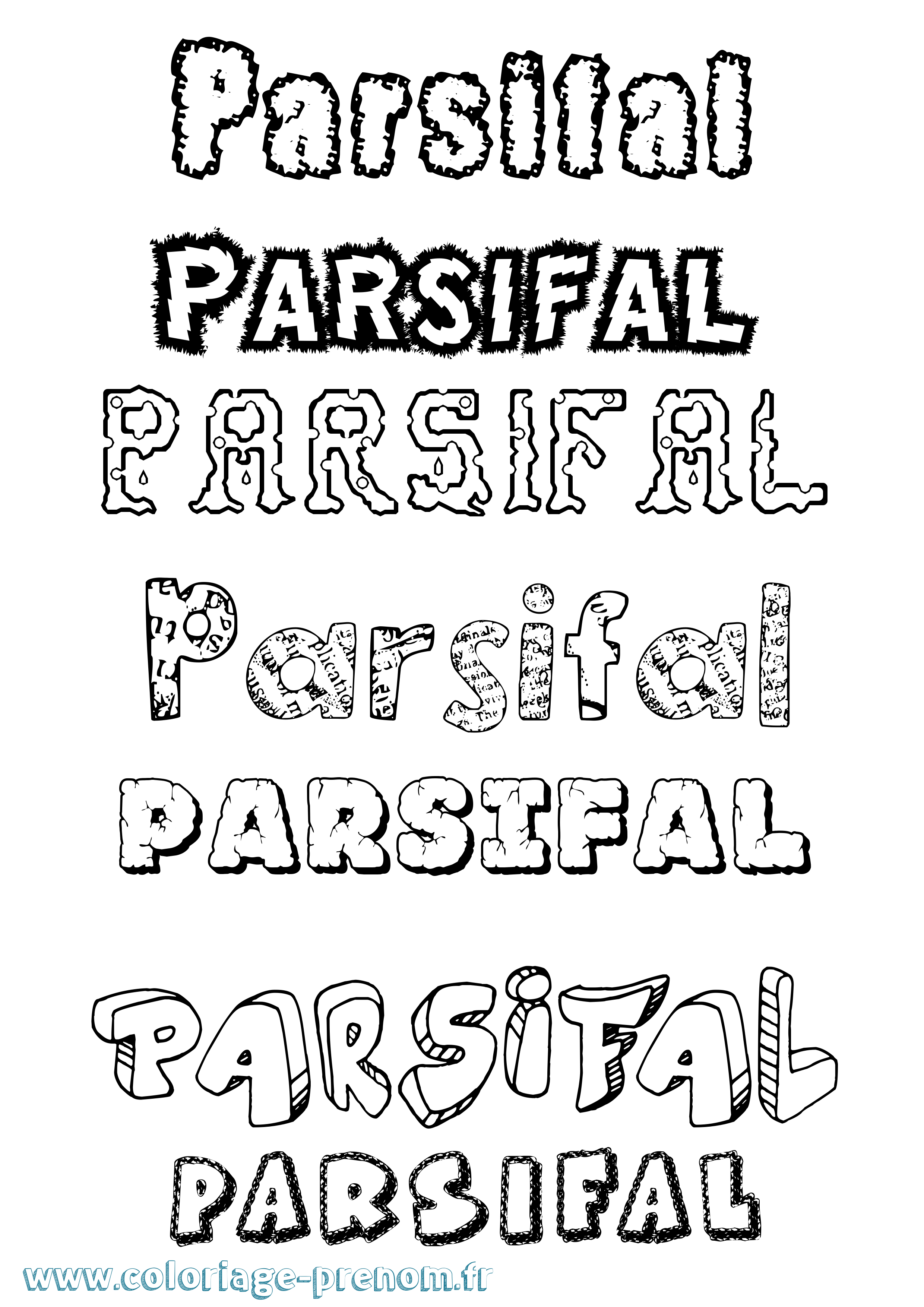 Coloriage prénom Parsifal Destructuré