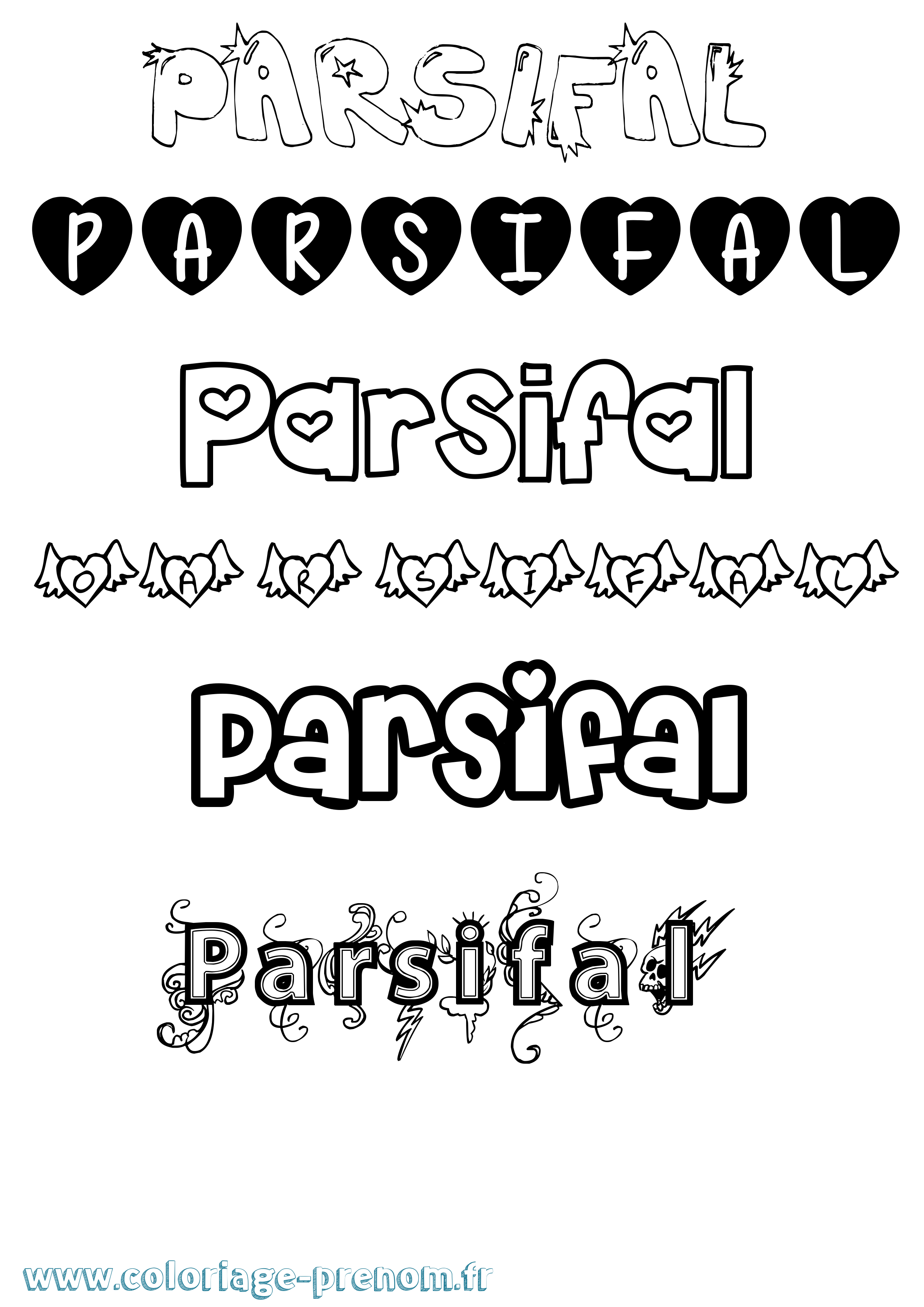 Coloriage prénom Parsifal Girly