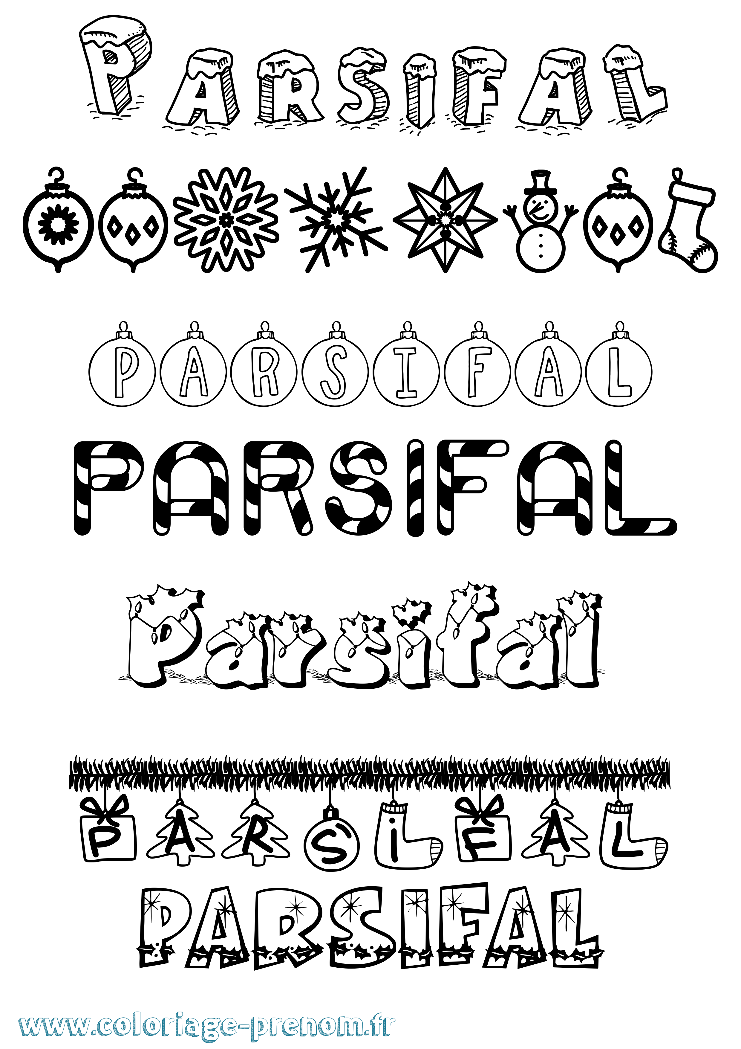Coloriage prénom Parsifal Noël