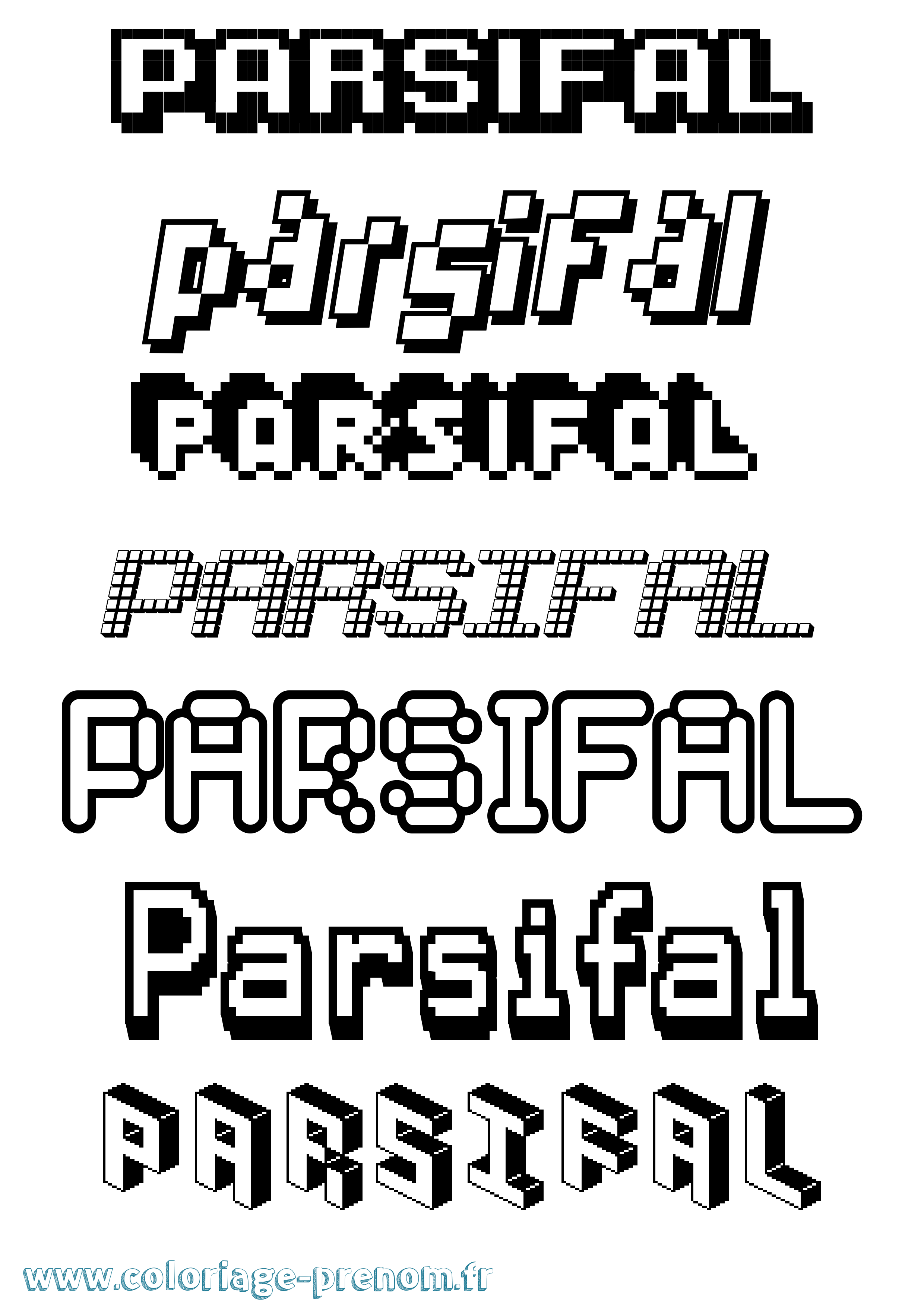 Coloriage prénom Parsifal Pixel