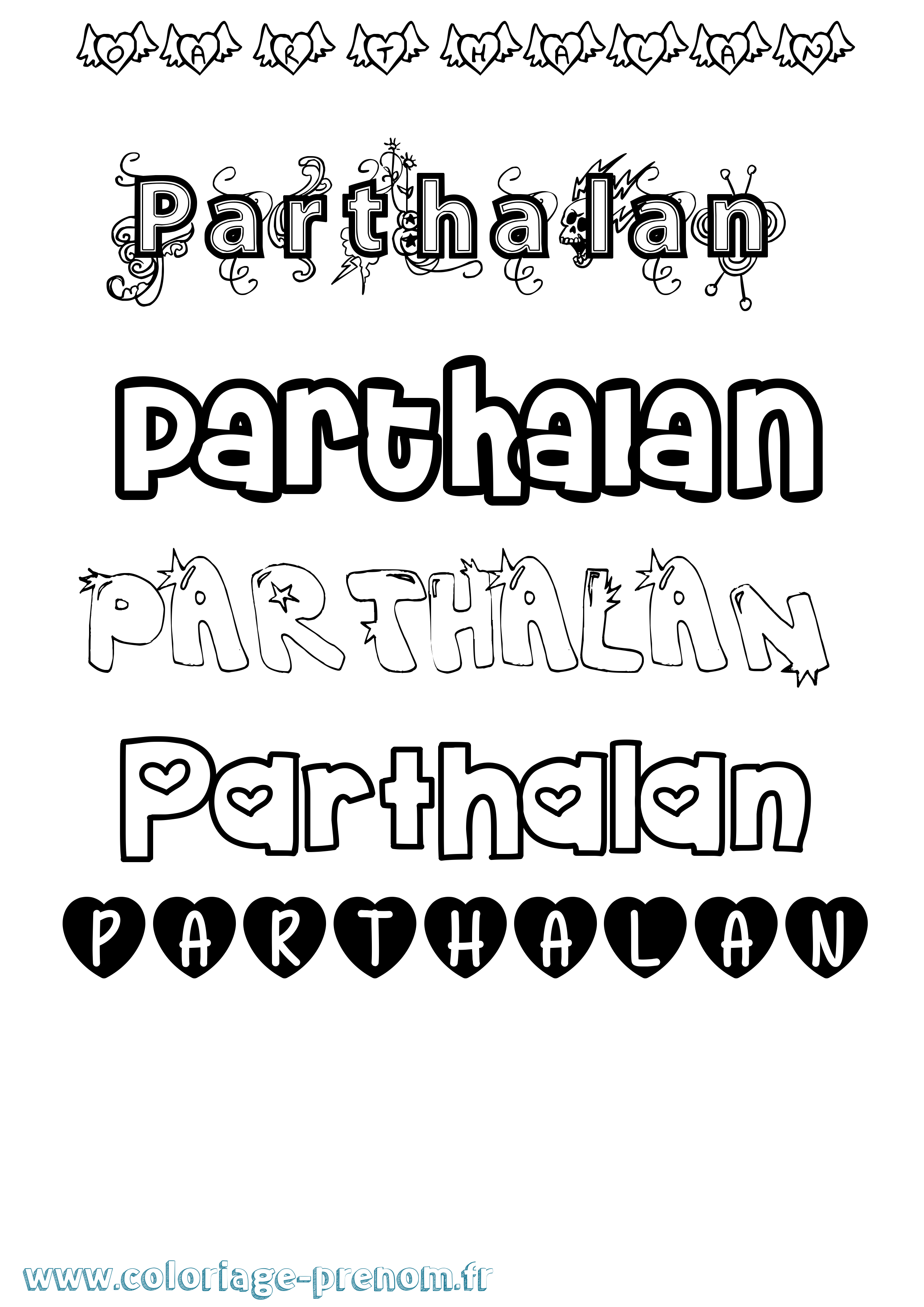 Coloriage prénom Parthalan Girly