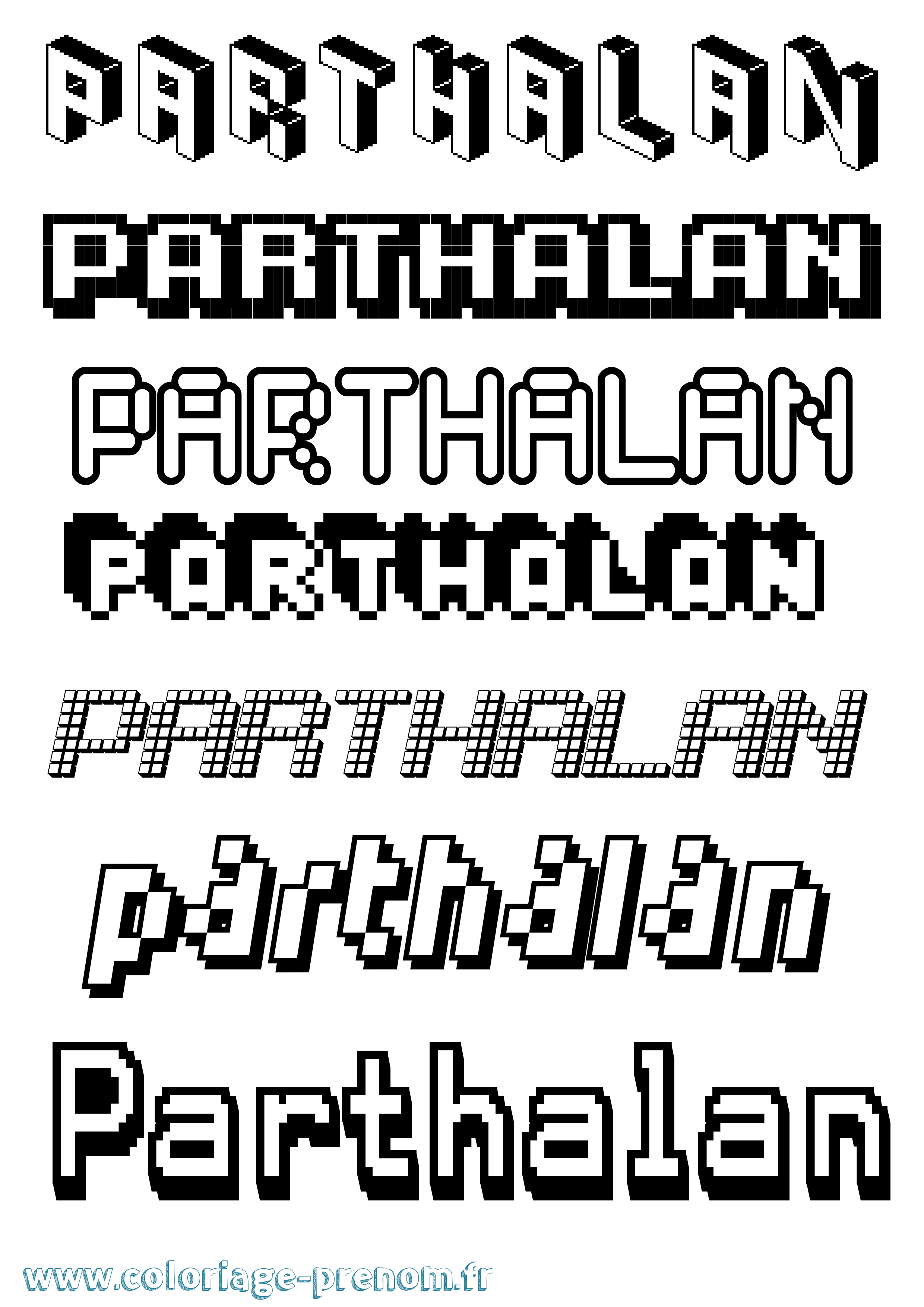 Coloriage prénom Parthalan Pixel