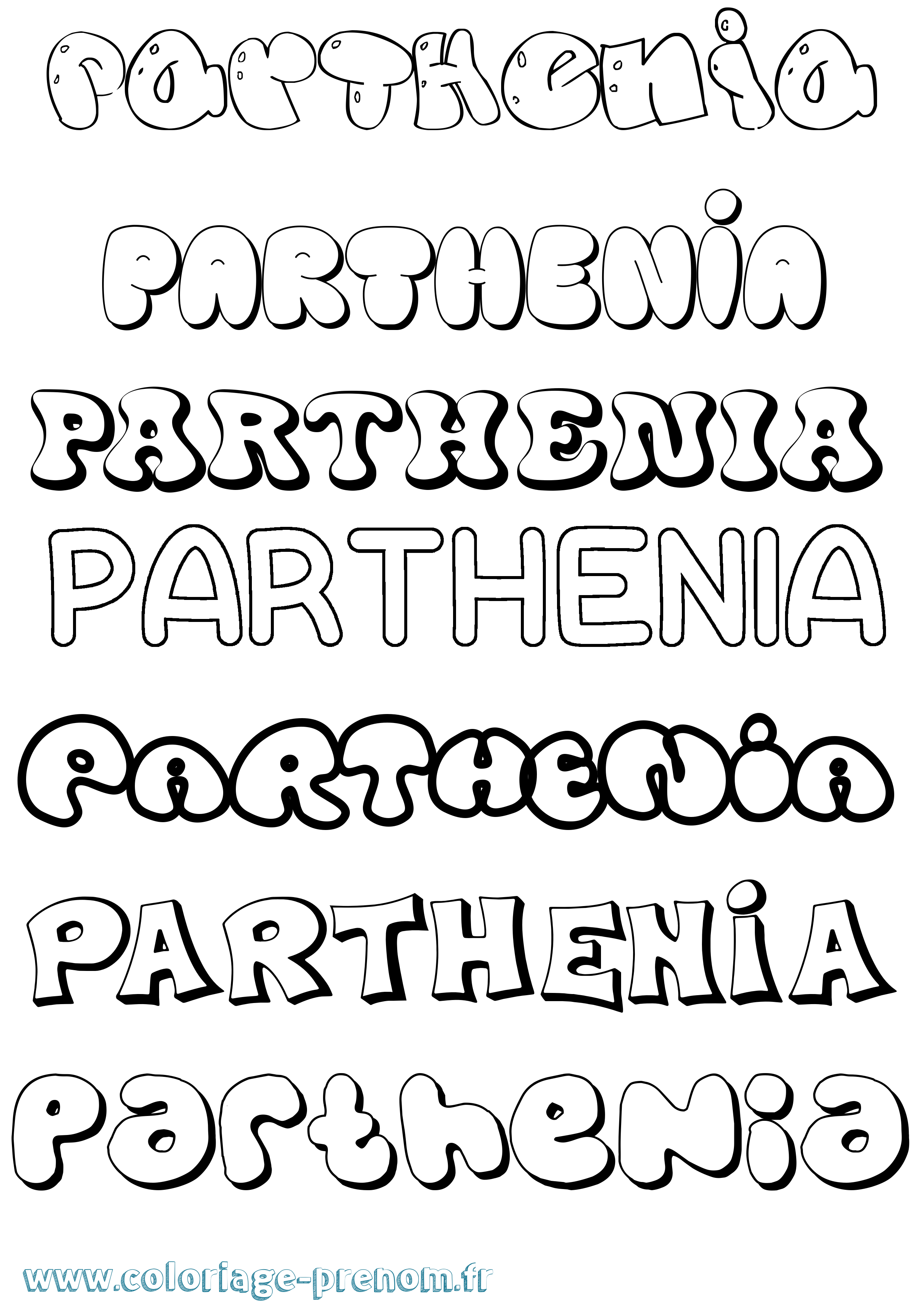 Coloriage prénom Parthenia Bubble