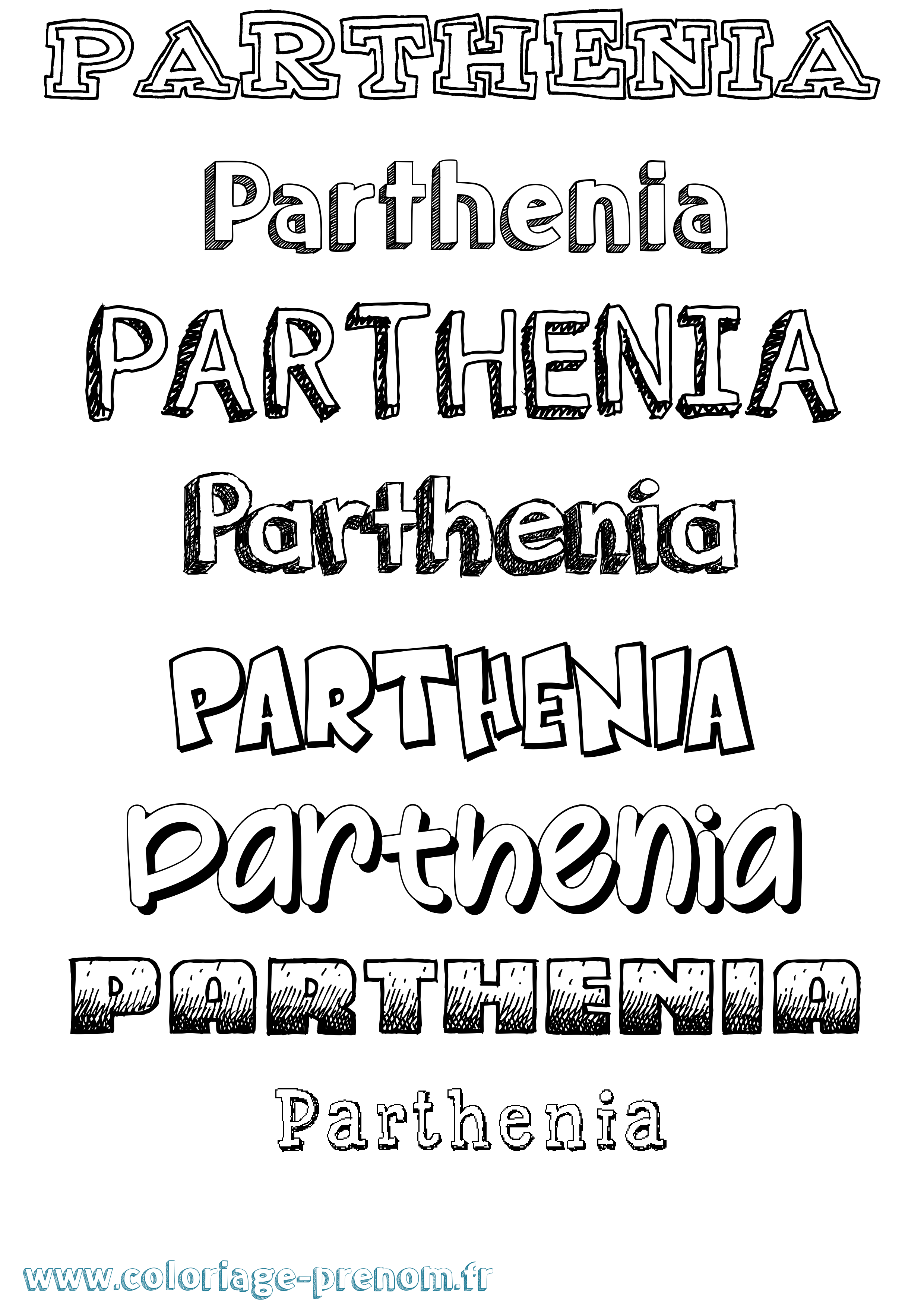 Coloriage prénom Parthenia Dessiné