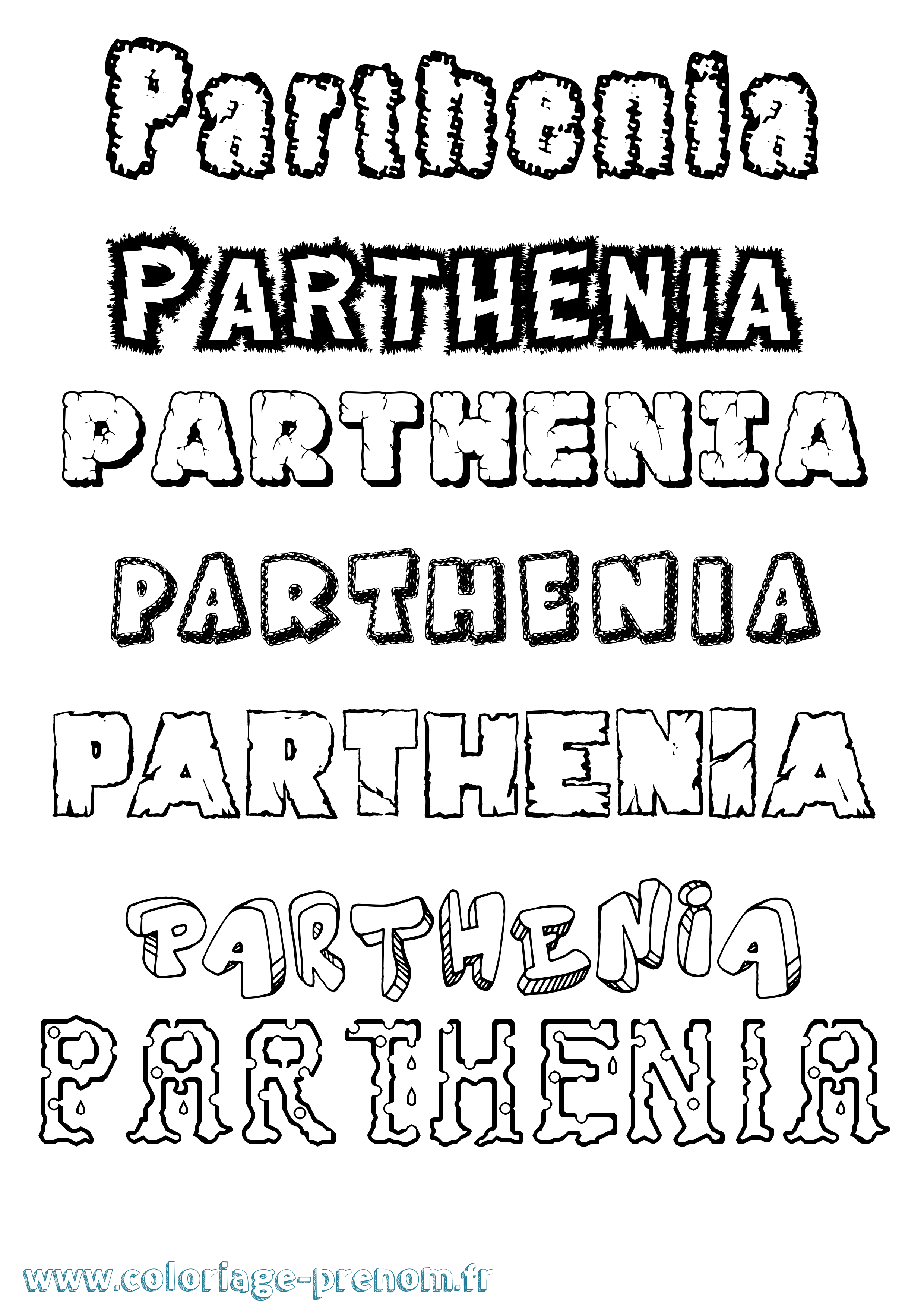 Coloriage prénom Parthenia Destructuré