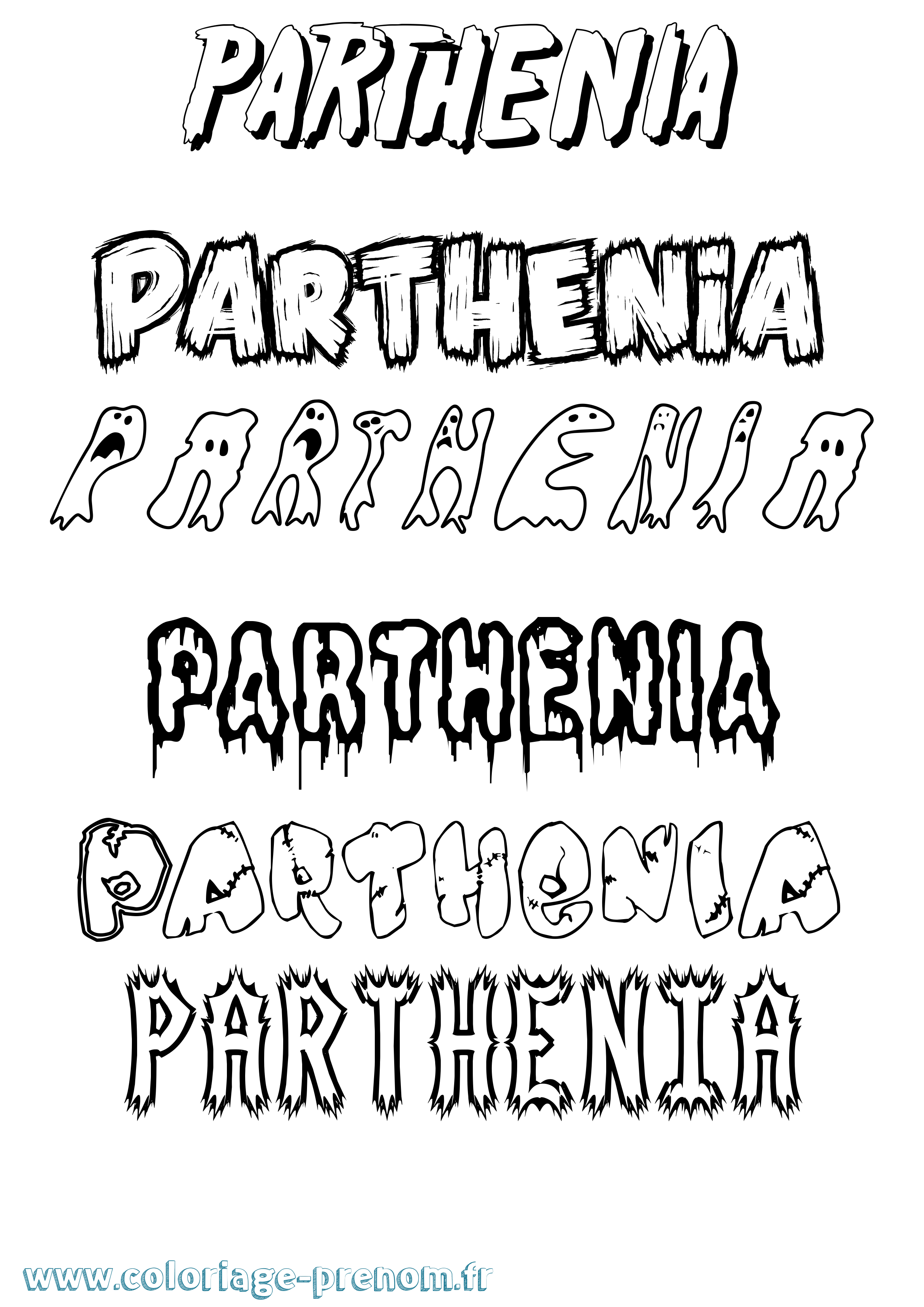 Coloriage prénom Parthenia Frisson